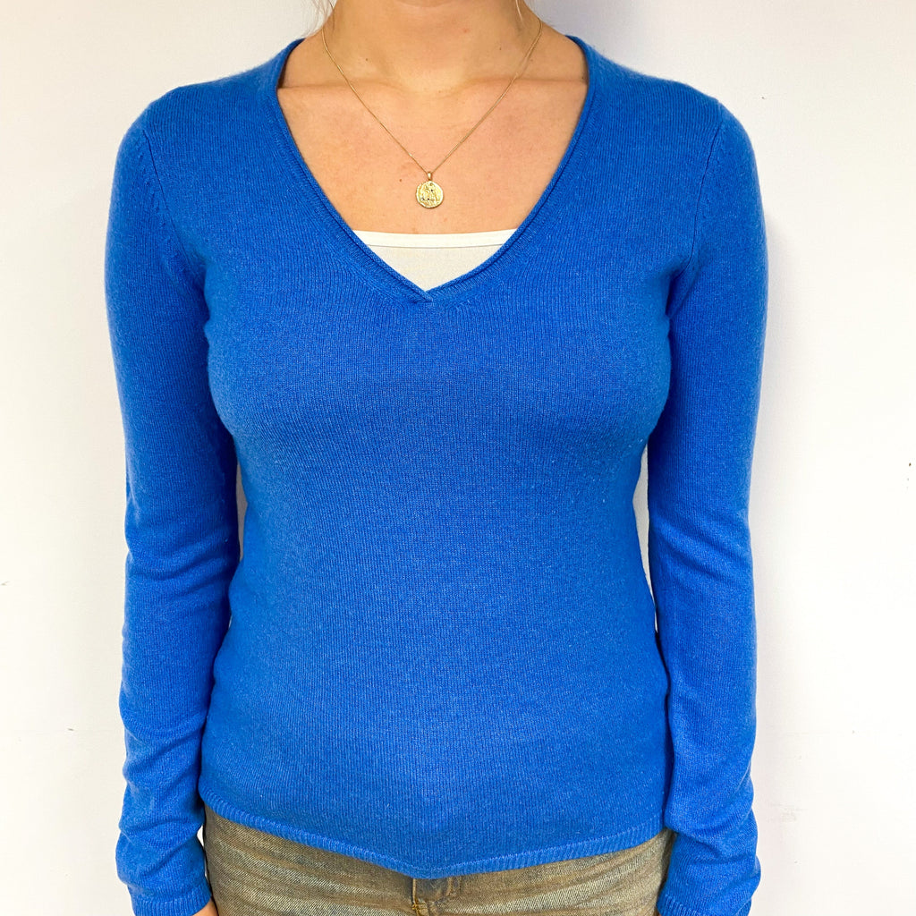 Tanzanite Blue Cashmere V-Neck Jumper Small