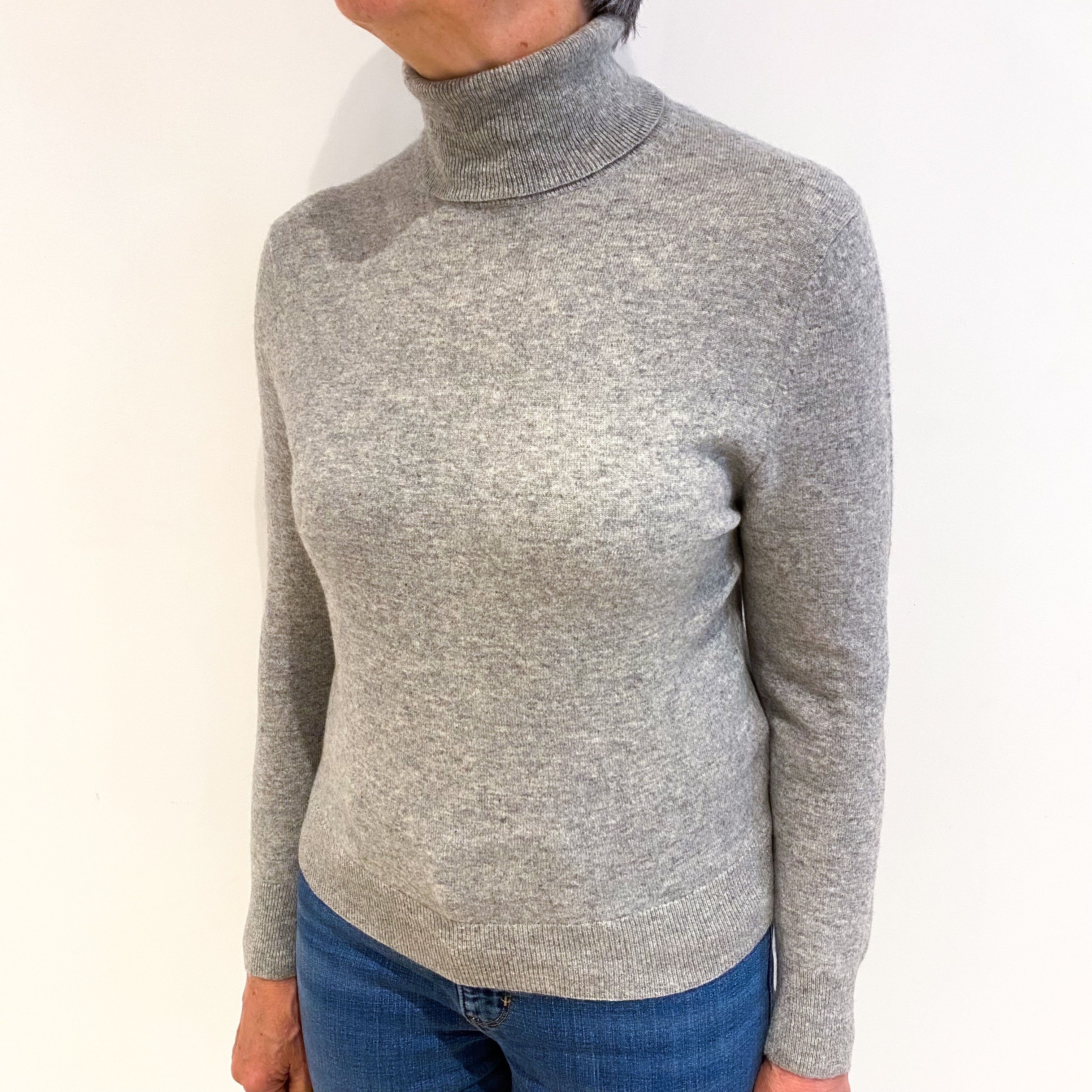 Smoke Grey Cashmere Polo Neck Jumper Medium