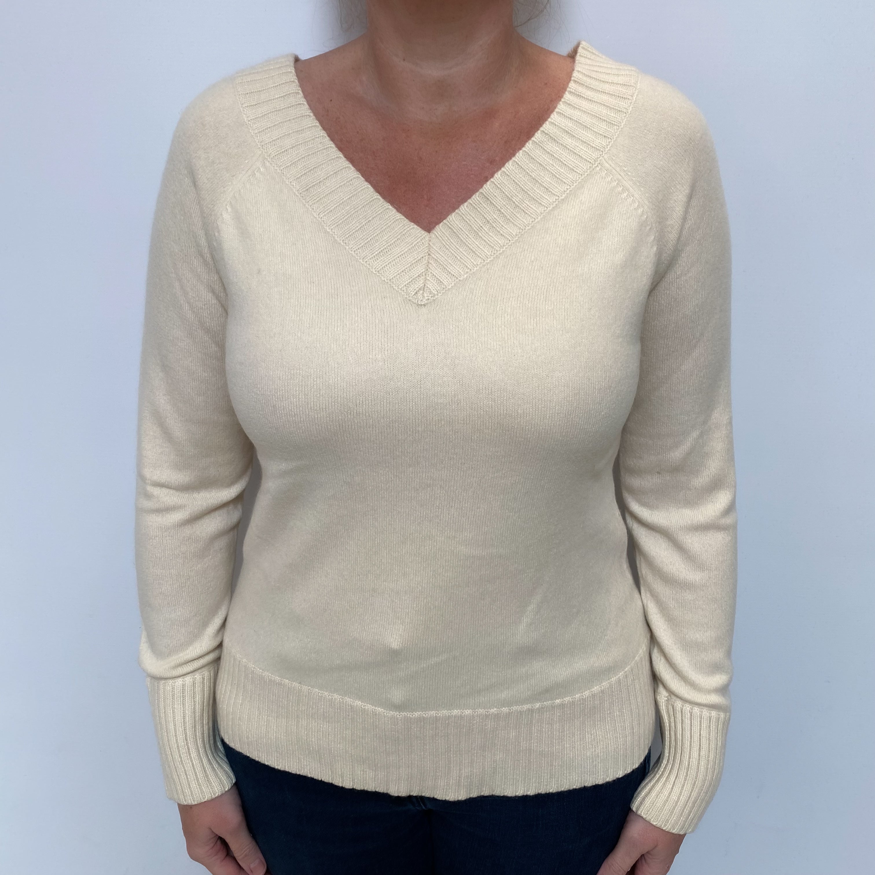 Ralph Lauren Ivory Cashmere V Neck Jumper Large