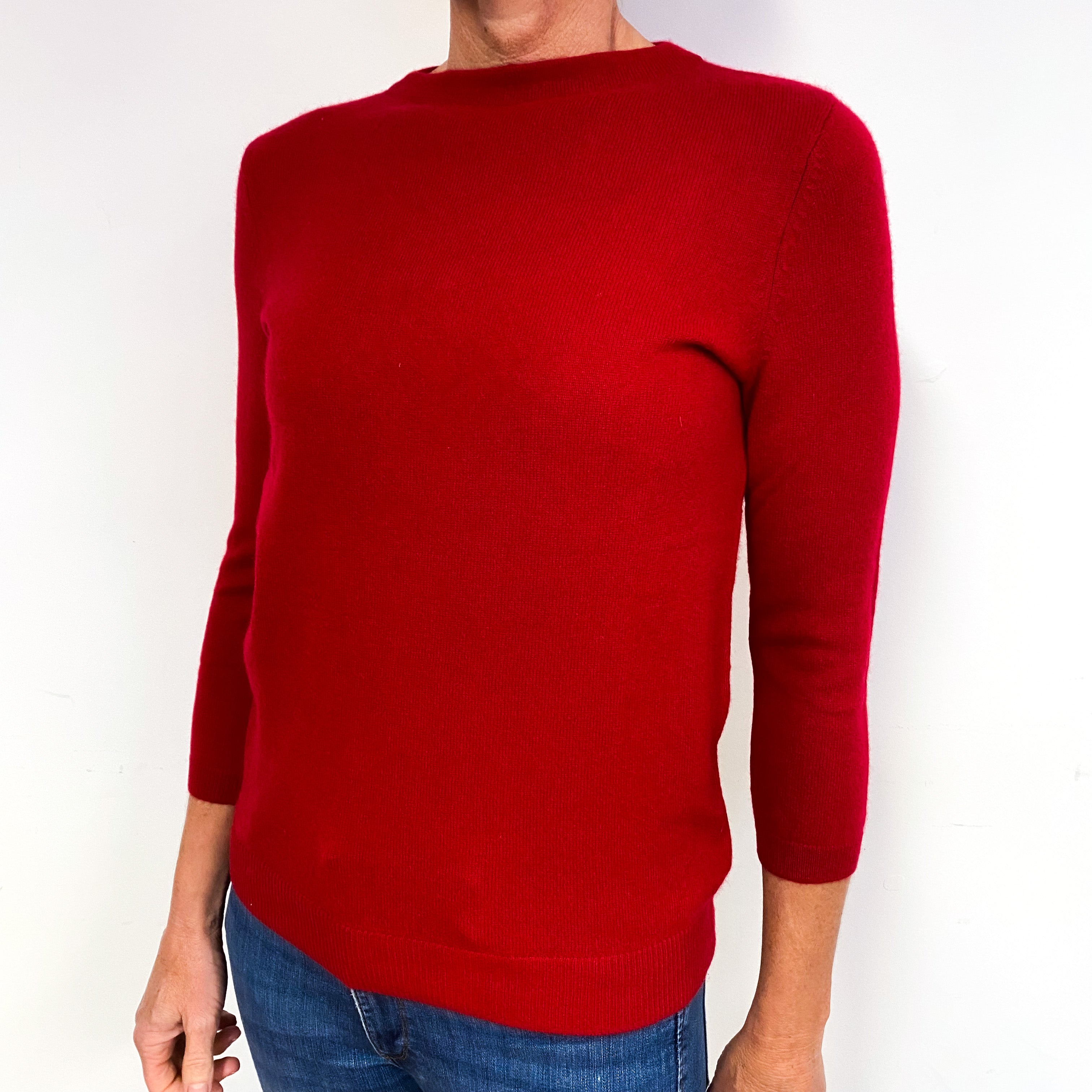 Scarlett Red 3/4 Sleeve Cashmere Crew Neck Jumper Medium