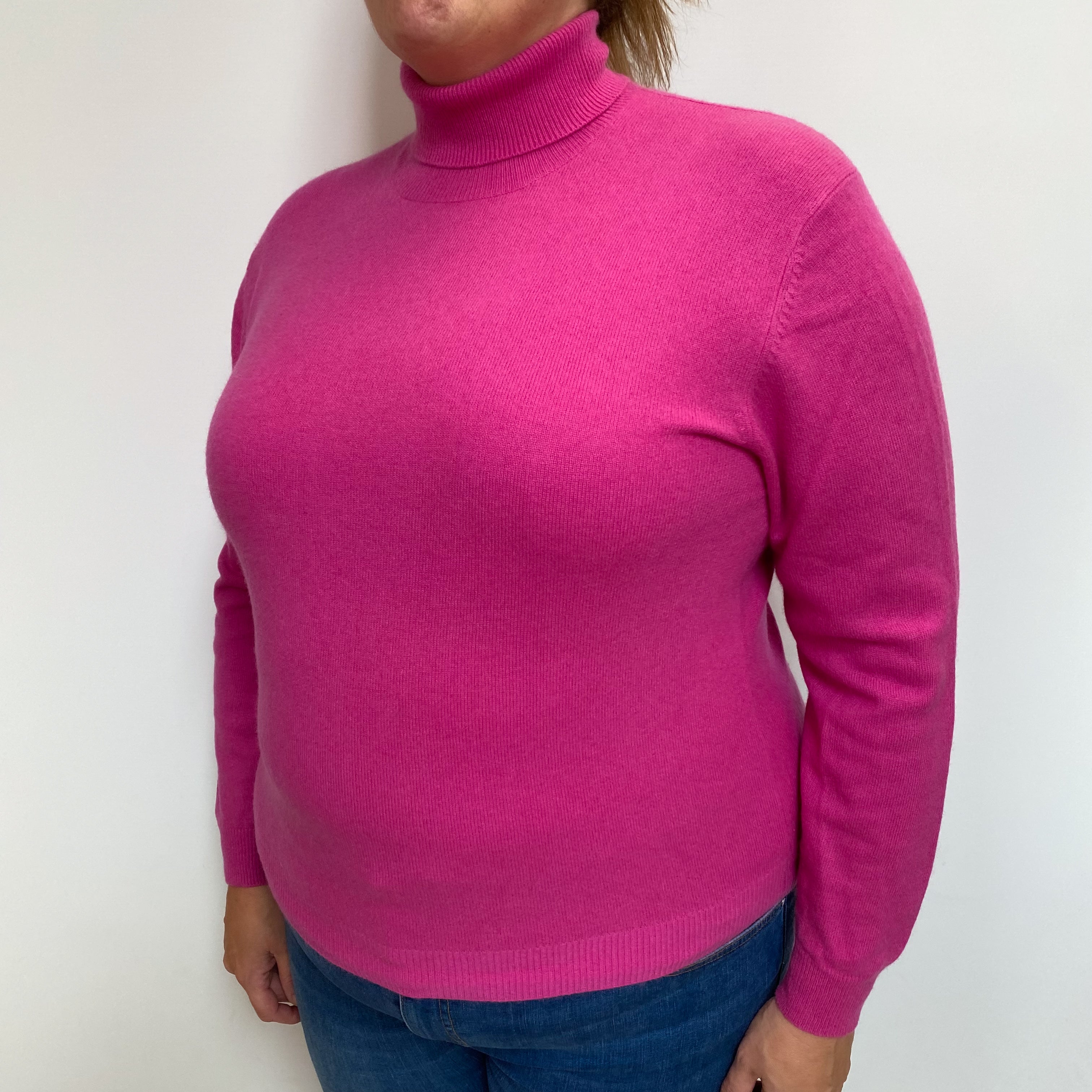 Hot Pink Cashmere Polo Neck Jumper Extra Large