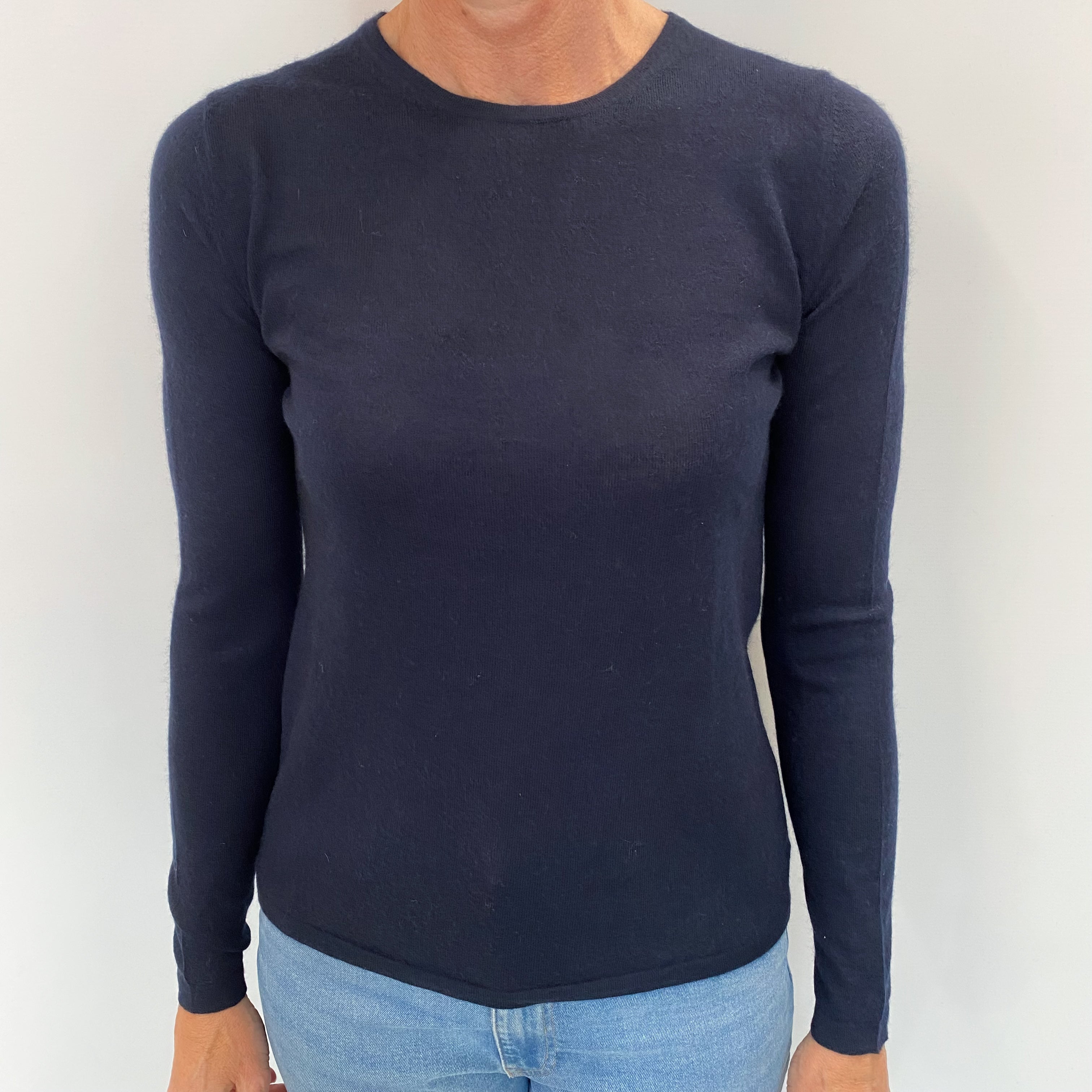 Neiman Marcus Navy Blue Cashmere Crew Neck Jumper Small