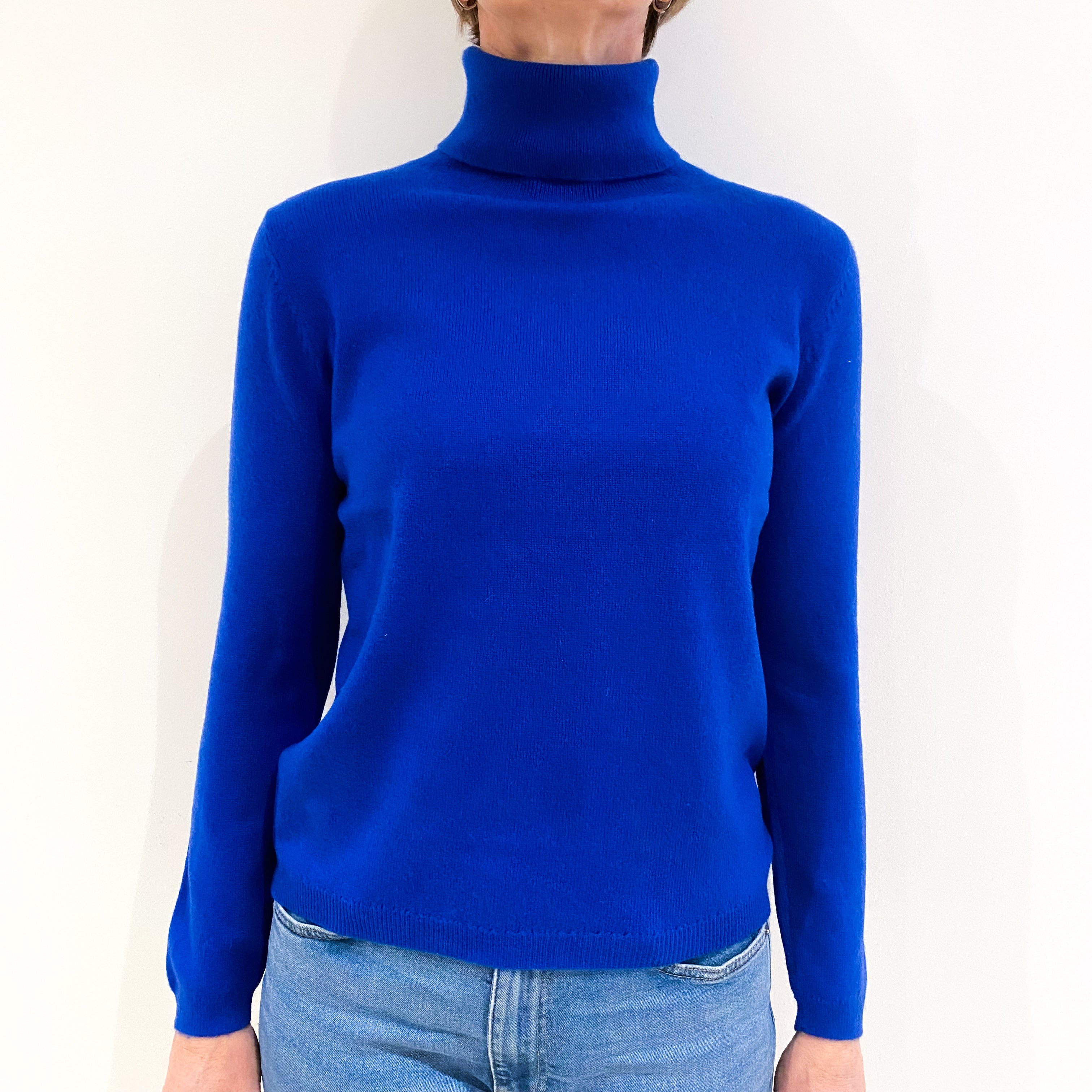 Cobalt Blue Cashmere Polo Neck Jumper Small