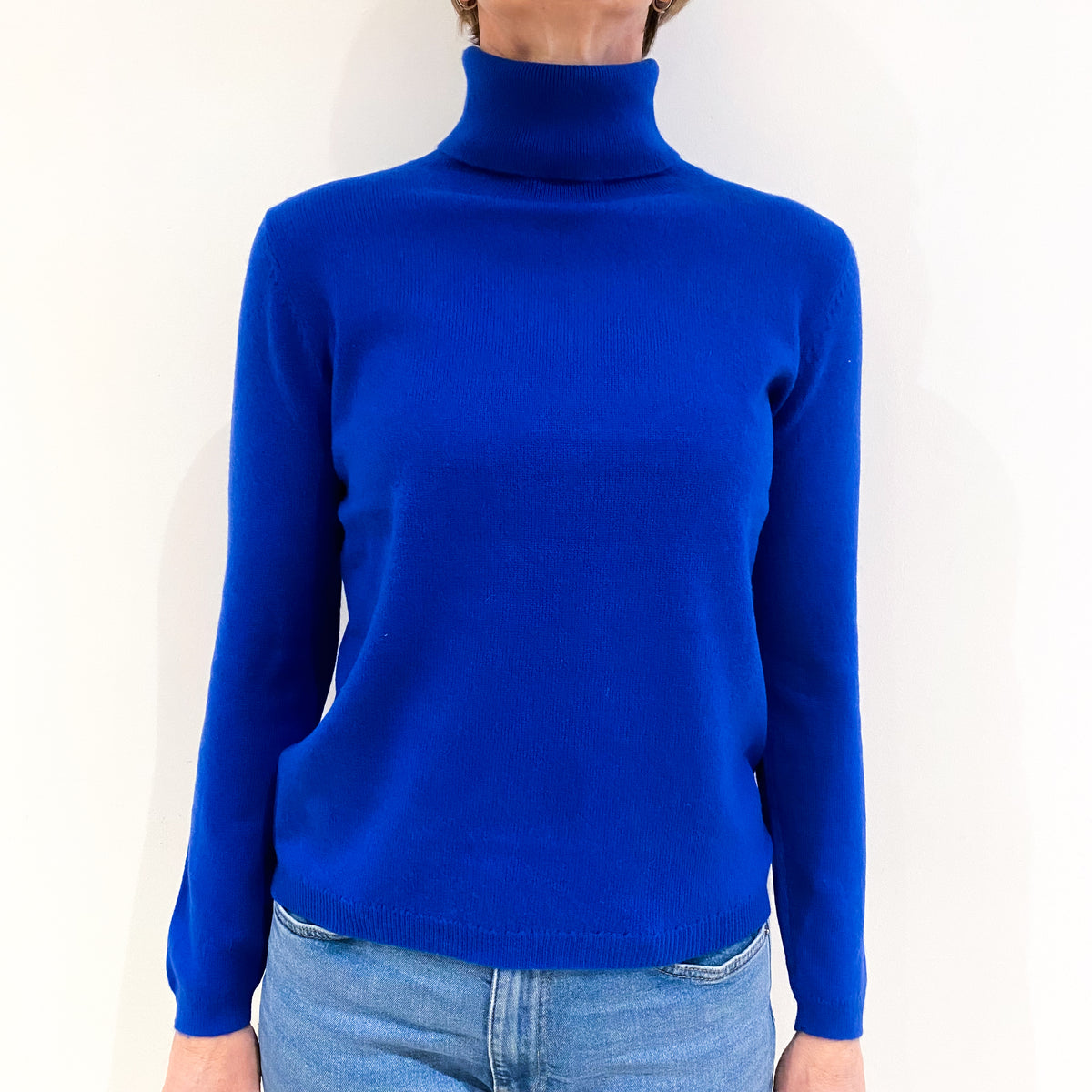 Cobalt Blue Cashmere Polo Neck Jumper Small