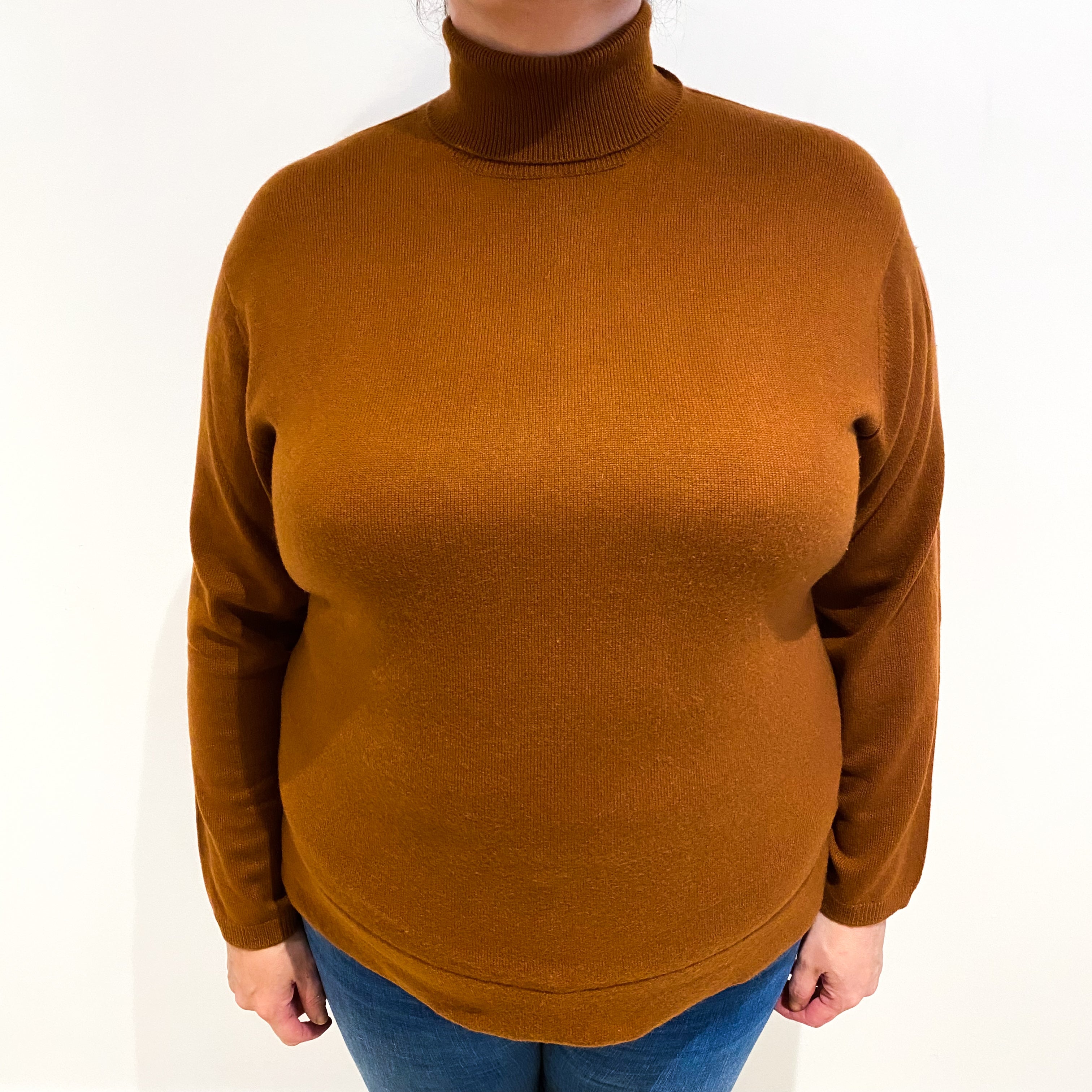Cinnamon Brown Cashmere Polo Neck Jumper Extra Large