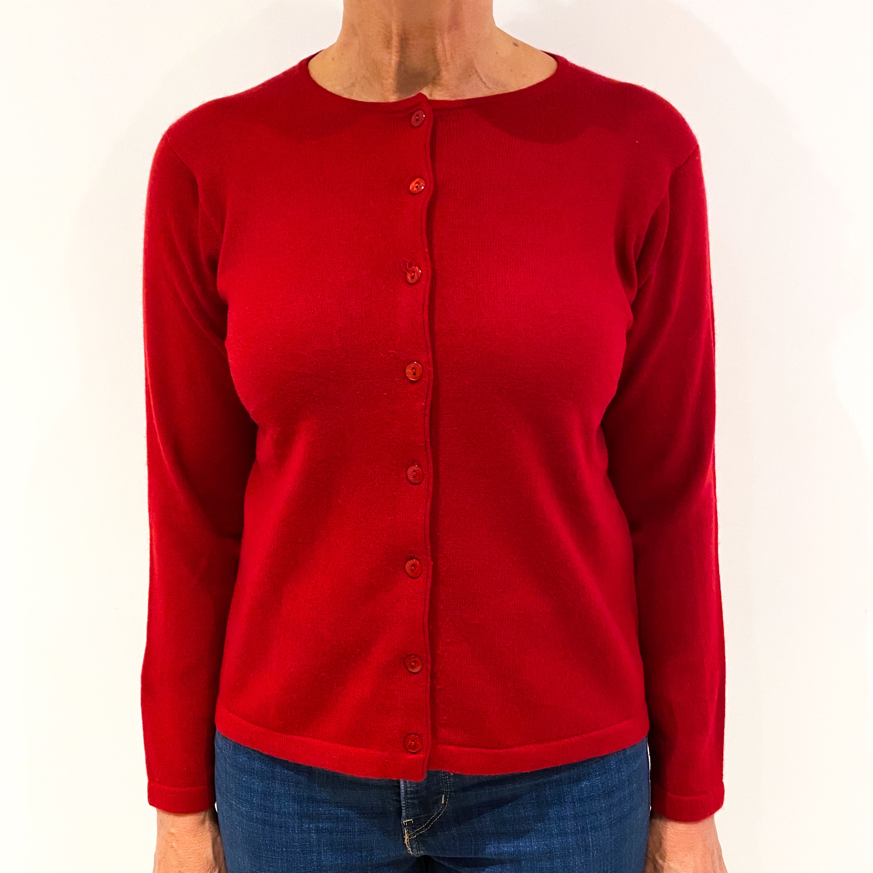 Post Box Red Cashmere Crew Neck Cardigan Medium