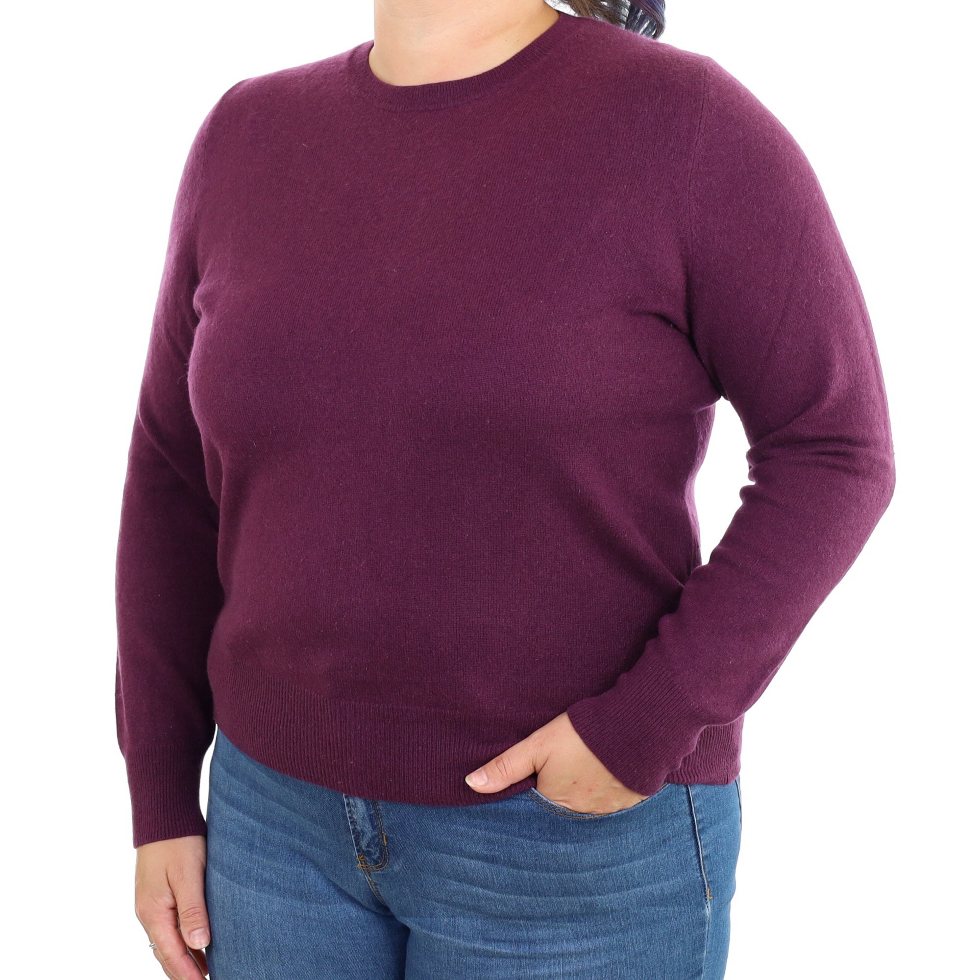 Plum Purple Cashmere Crew Neck Jumper Large