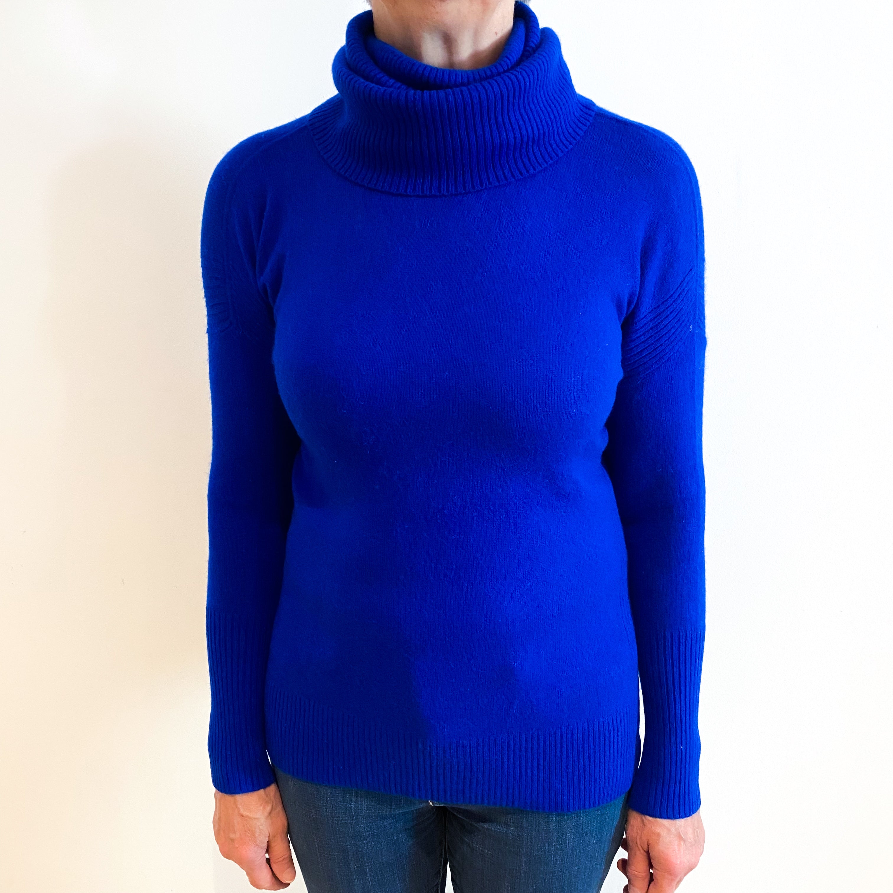 Cobalt Blue Cashmere Polo Neck Jumper Medium