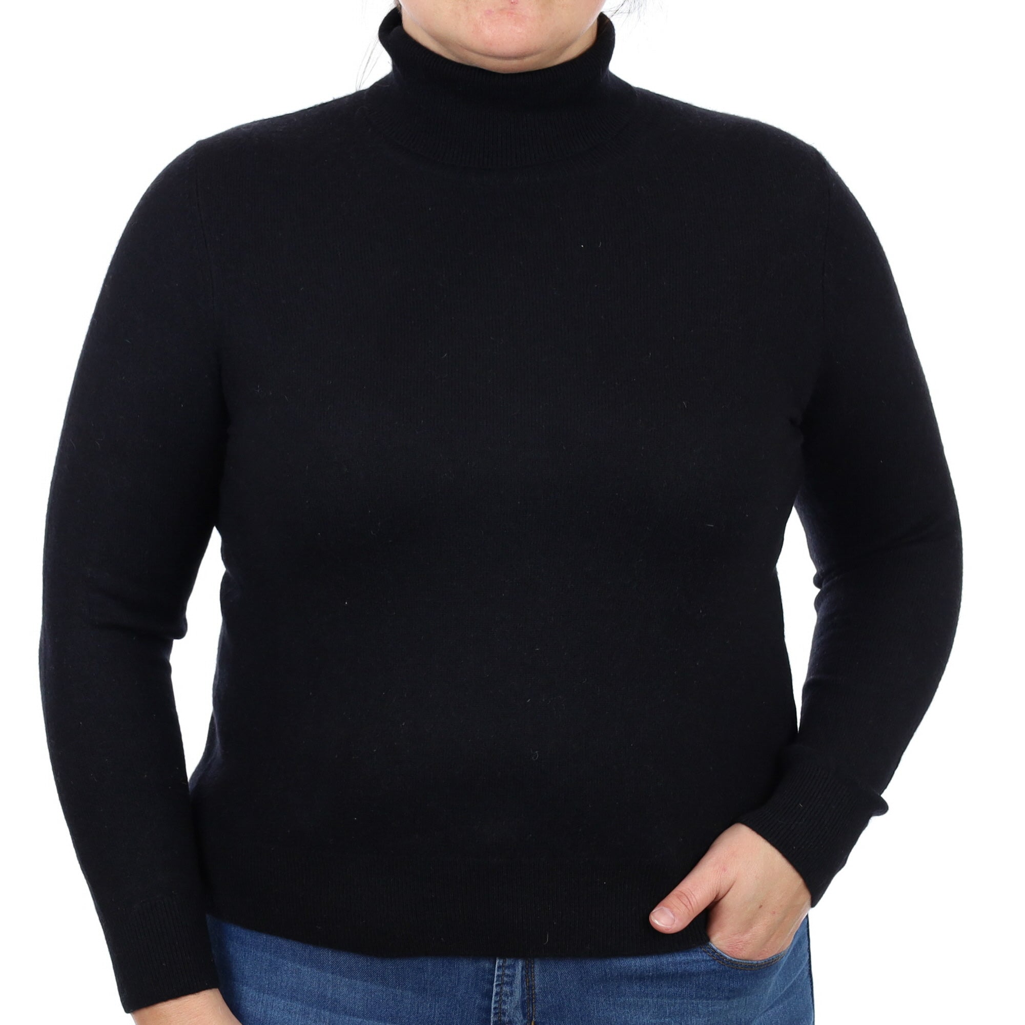 Black Cashmere Polo Neck Jumper Large