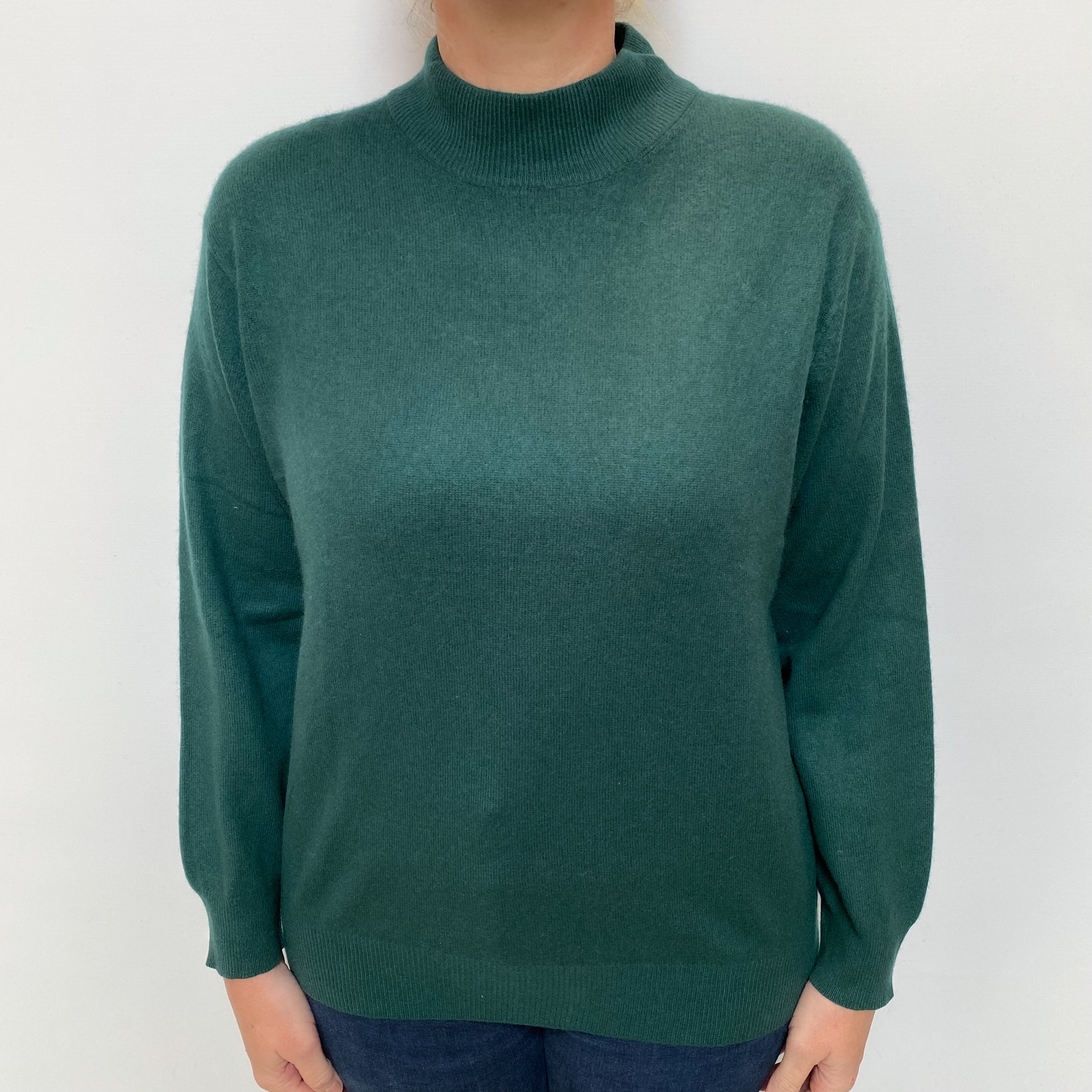 Bottle Green Cashmere Turtle Neck Jumper Large