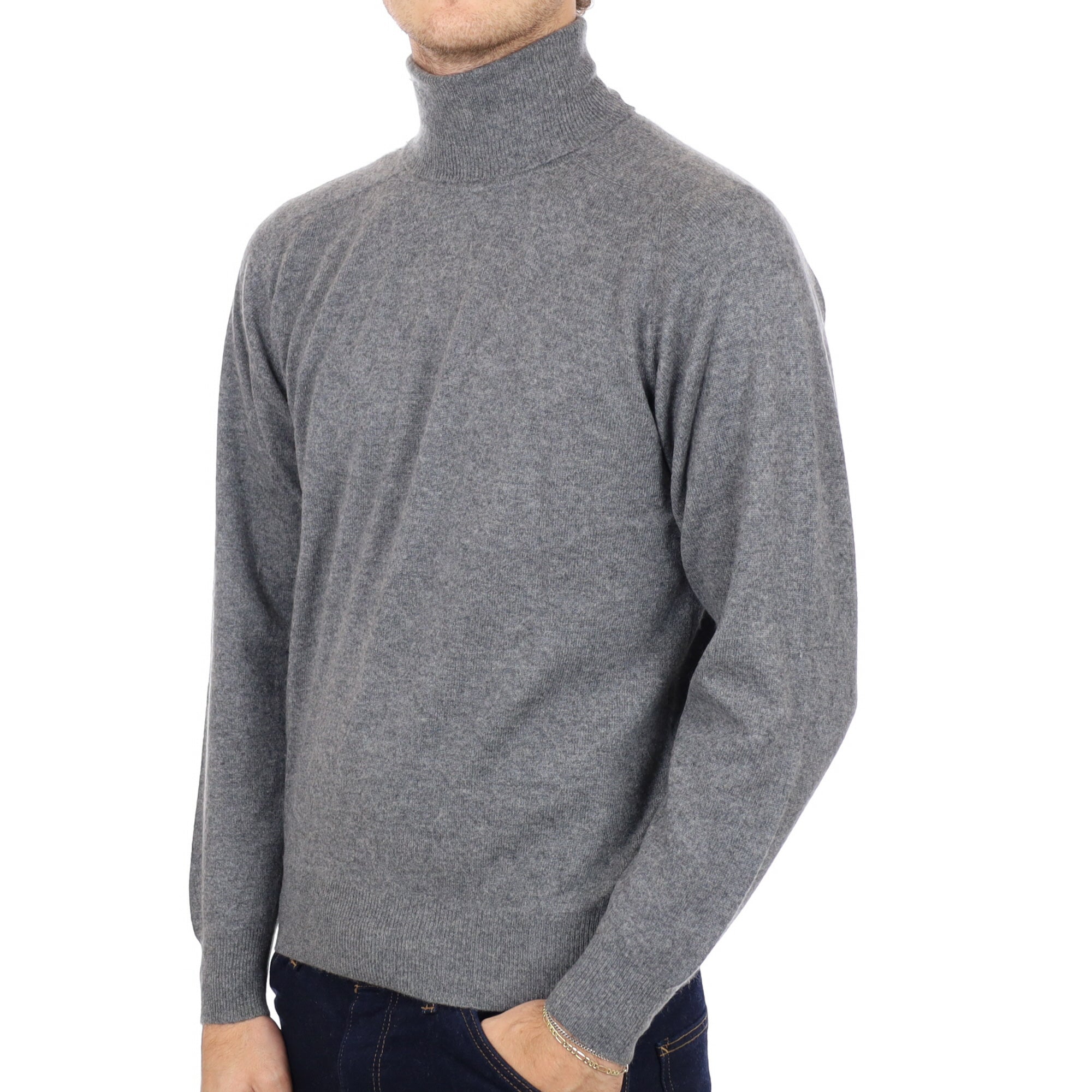 Men's Slate Grey Cashmere Polo Neck Jumper Medium
