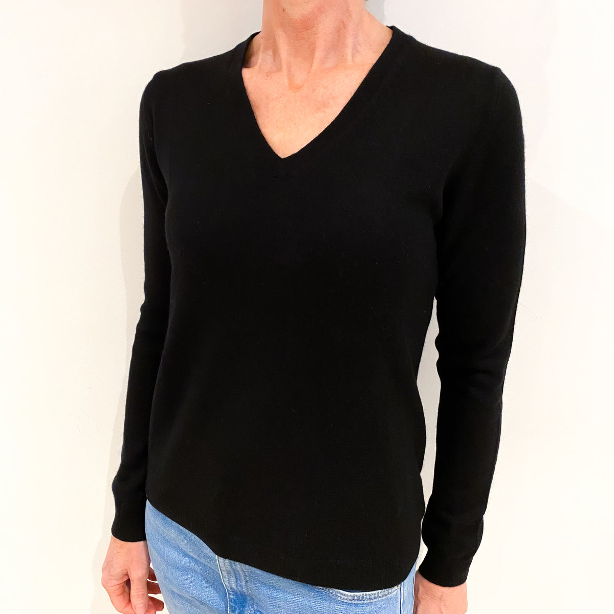 Black Cashmere V Neck Jumper Small