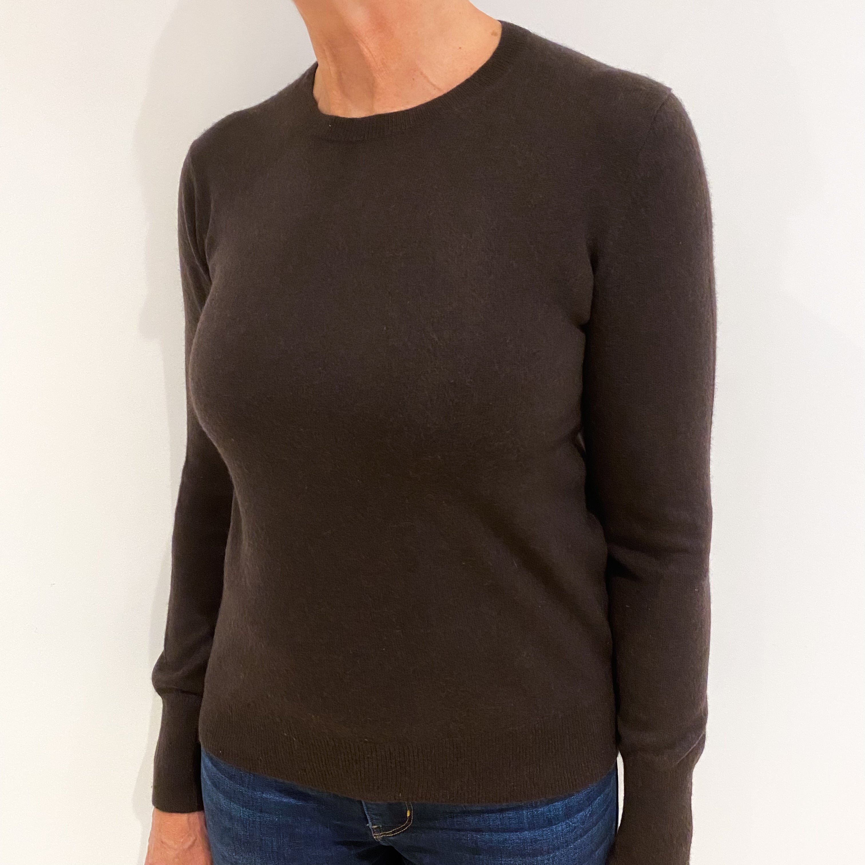 Dark Chocolate Brown Cashmere Crew Neck Jumper Medium