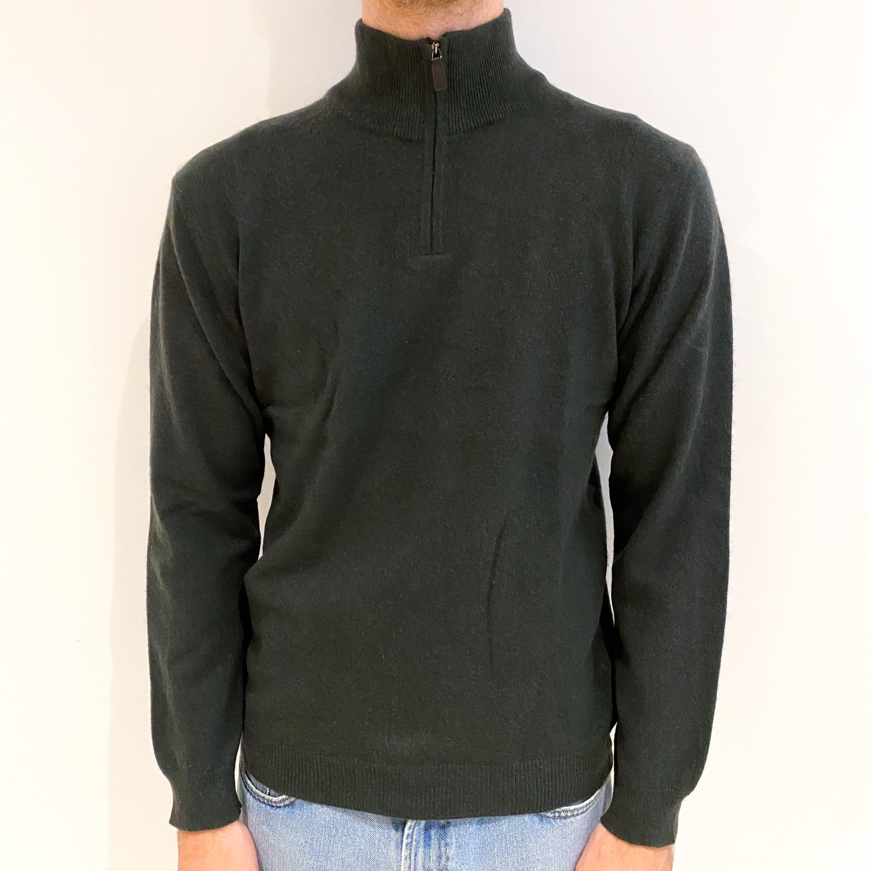 Men's Deep Khaki Green Cashmere Turtle Neck Jumper Medium