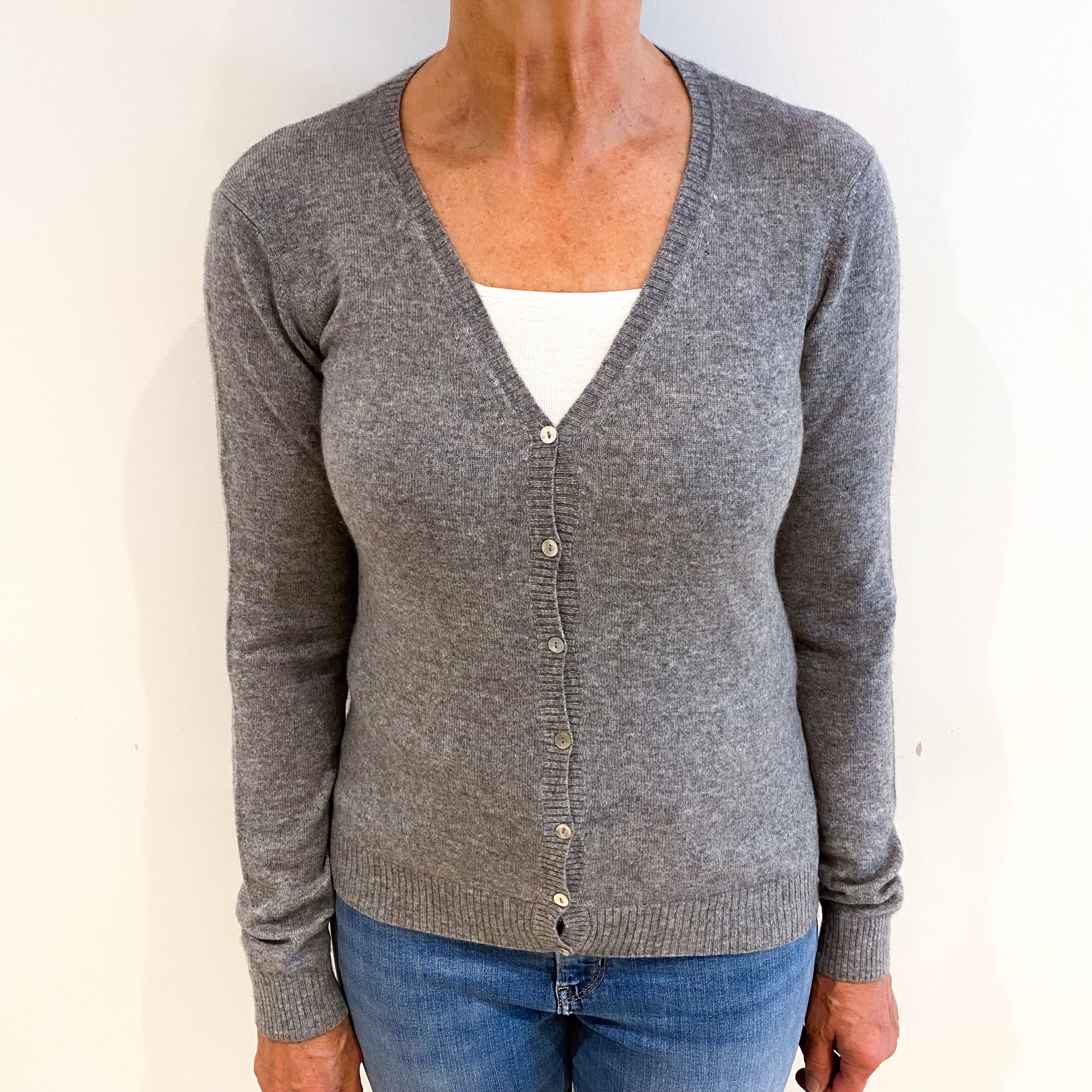 Smoke Grey Cashmere V Neck Cardigan Medium