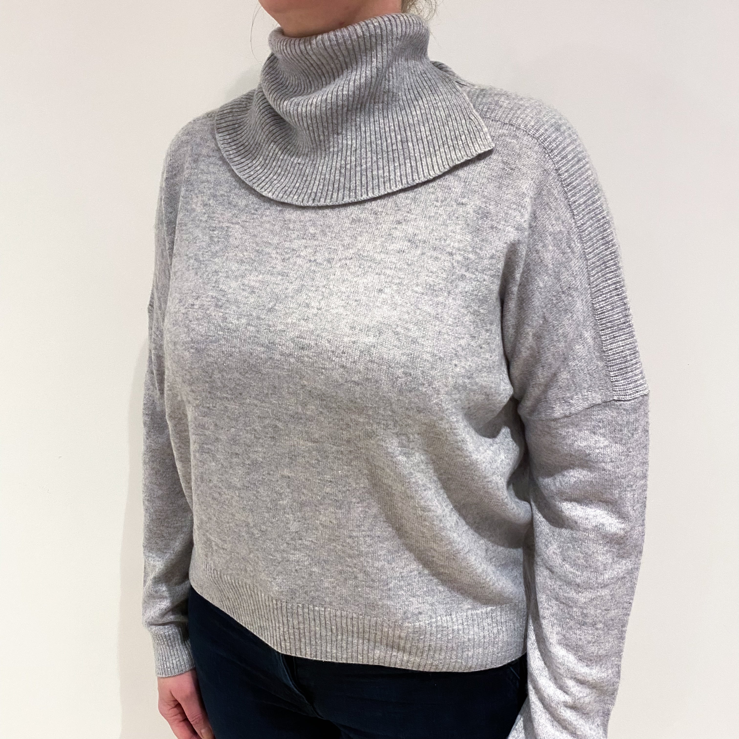 Jaeger Smoke Grey Cashmere Slouchy Polo Neck Jumper Large