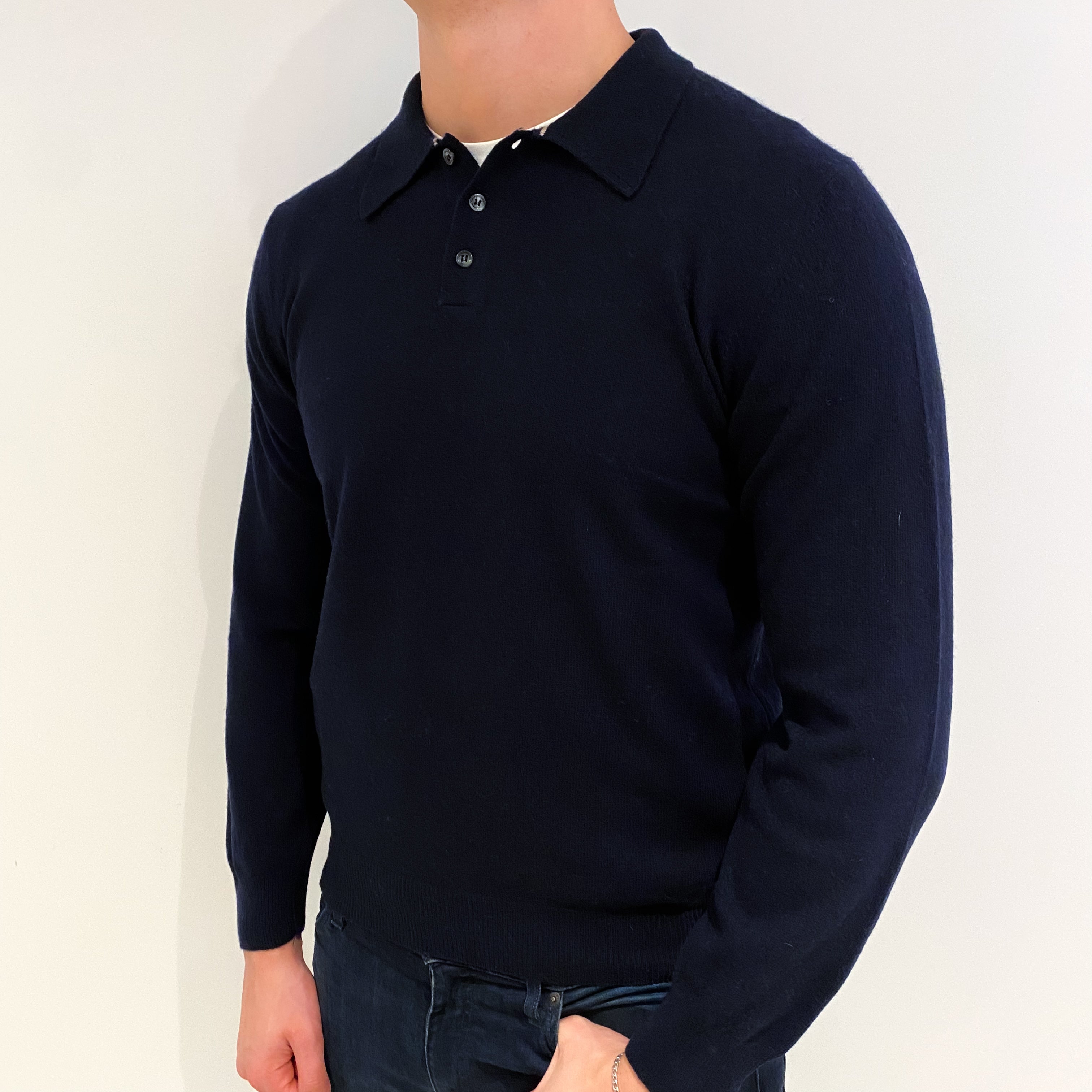 Men's Navy Blue Cashmere V Neck Jumper XL