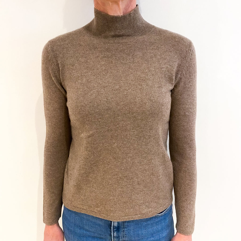 Taupe Brown Cashmere Turtle Neck Jumper Small