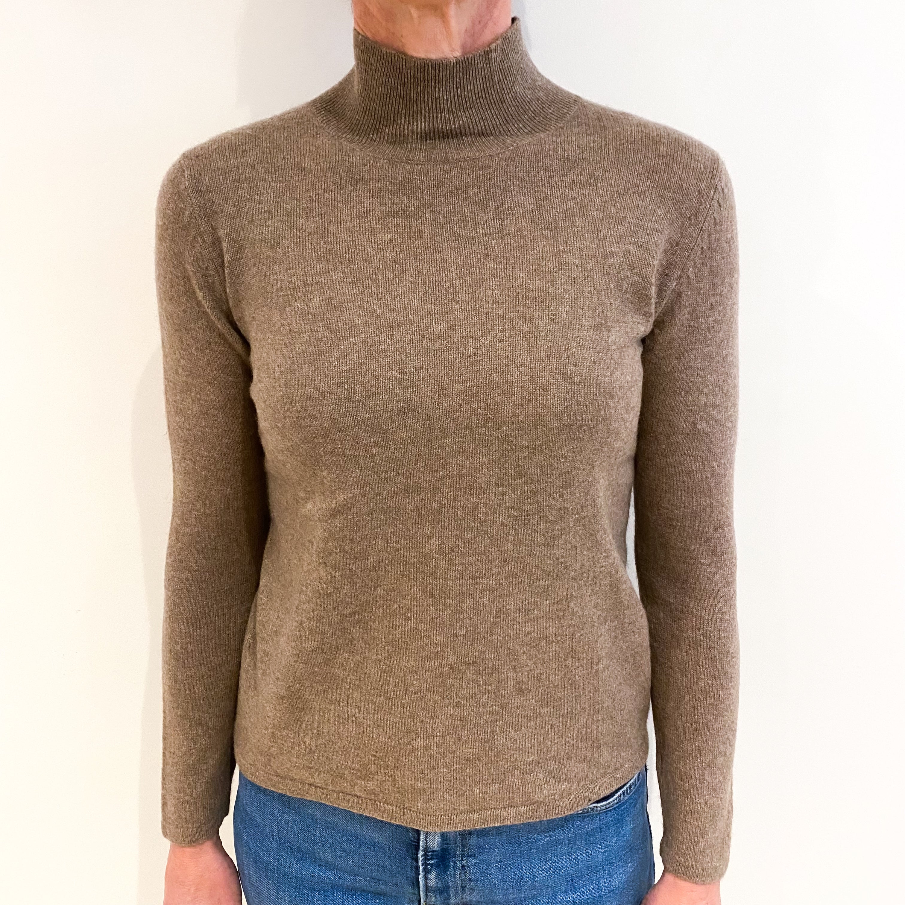 Taupe Brown Cashmere Turtle Neck Jumper Small