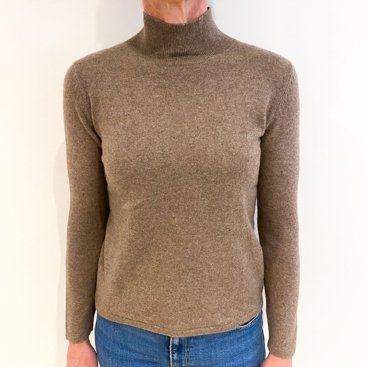 Taupe Brown Cashmere Turtle Neck Jumper Small