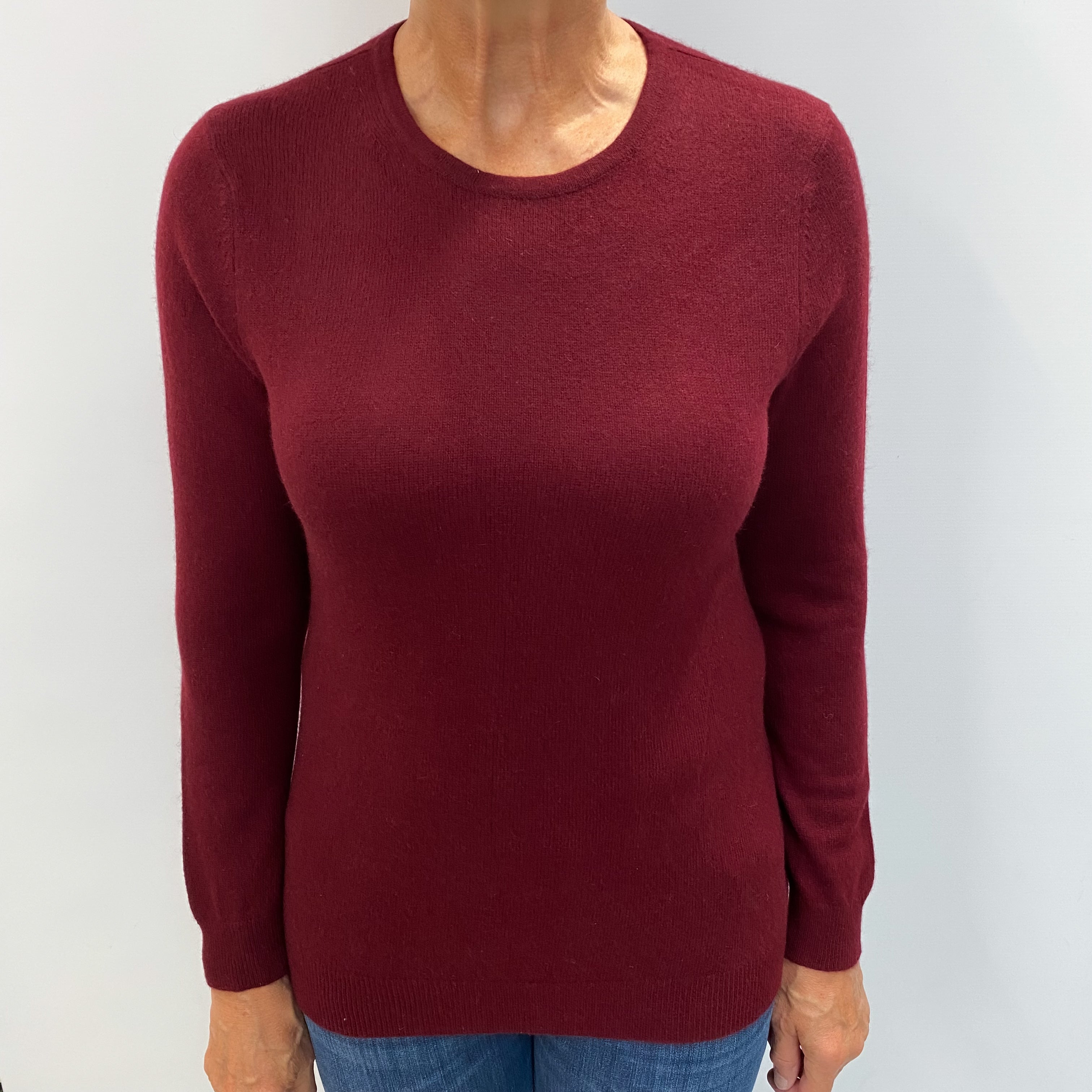 Wine Red Cashmere Crew Neck Jumper Medium