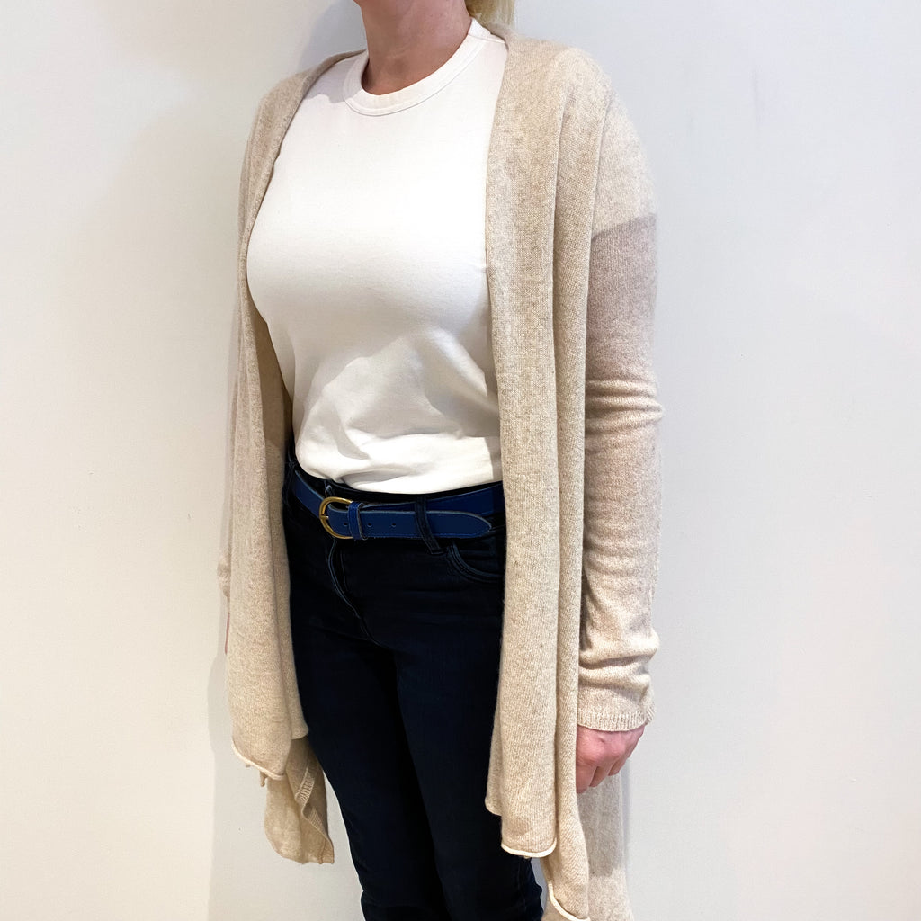 Oatmeal Beige Cashmere Waterfall Cardigan Large