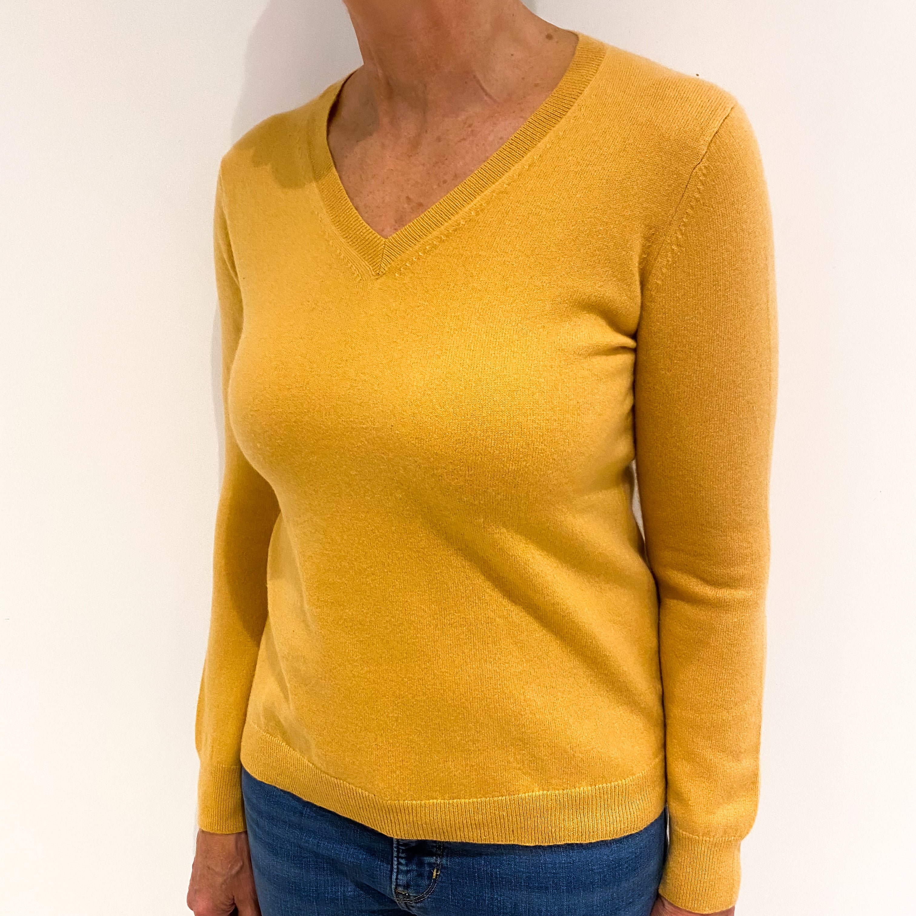 Marigold Yellow Cashmere V Neck Jumper Medium