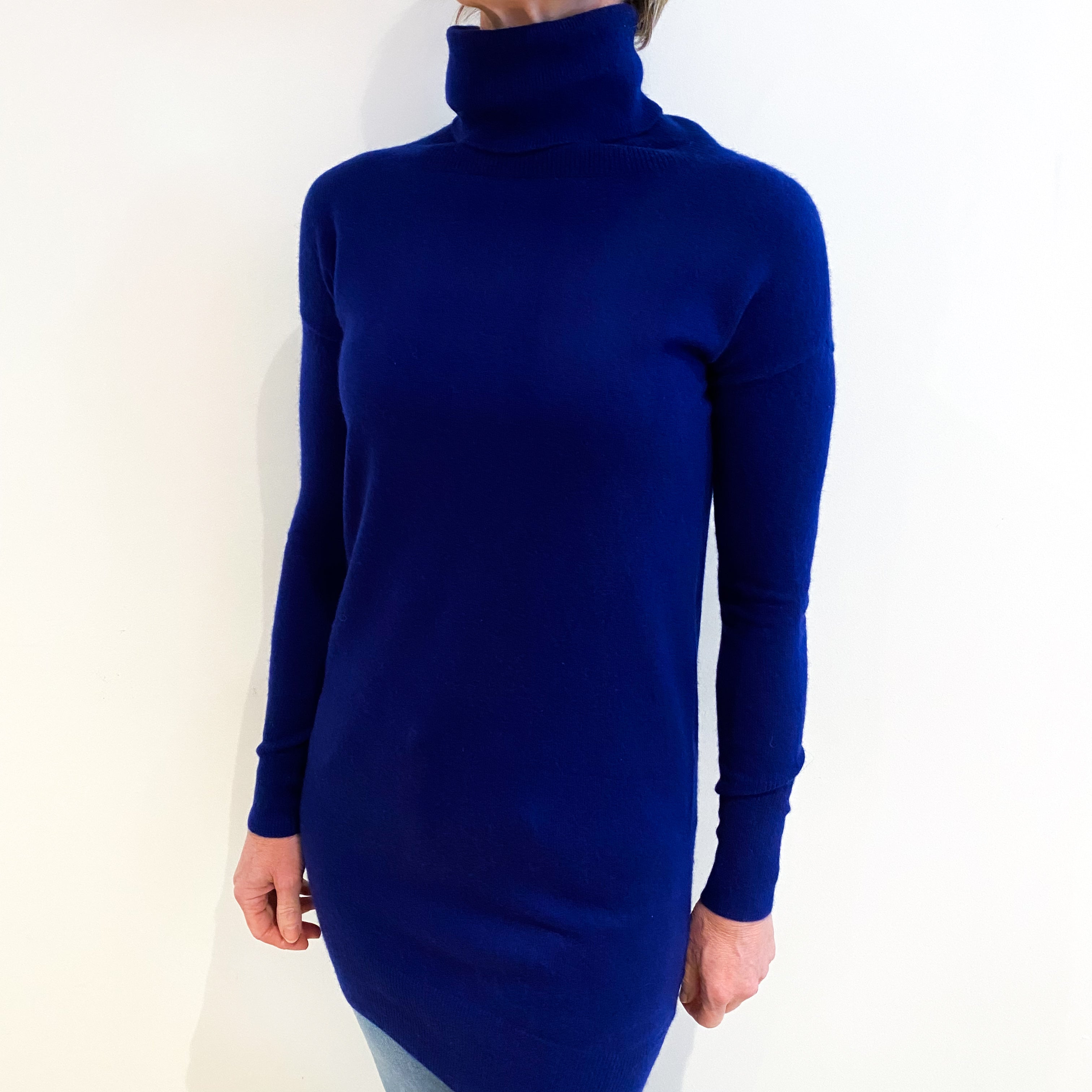 Indigo Blue Cashmere Polo Neck  Longline Jumper Dress Small