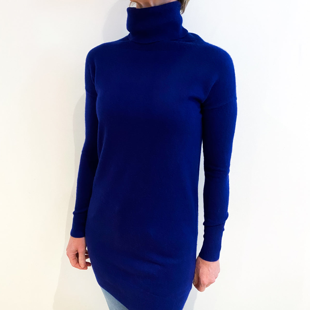 Indigo Blue Cashmere Polo Neck  Longline Jumper Dress Small