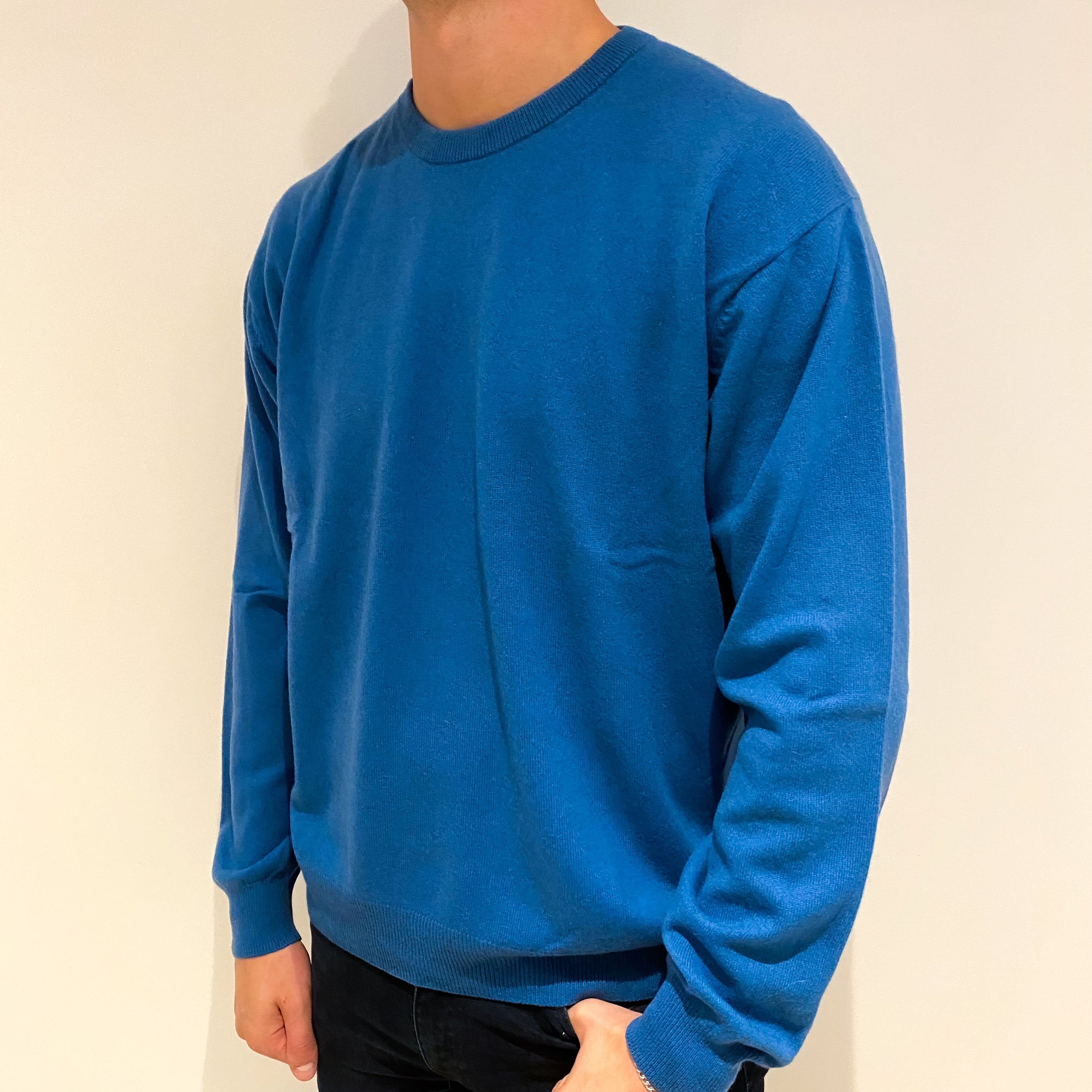 Men's Ocean Blue Cashmere Crew Neck Jumper Extra Extra Large