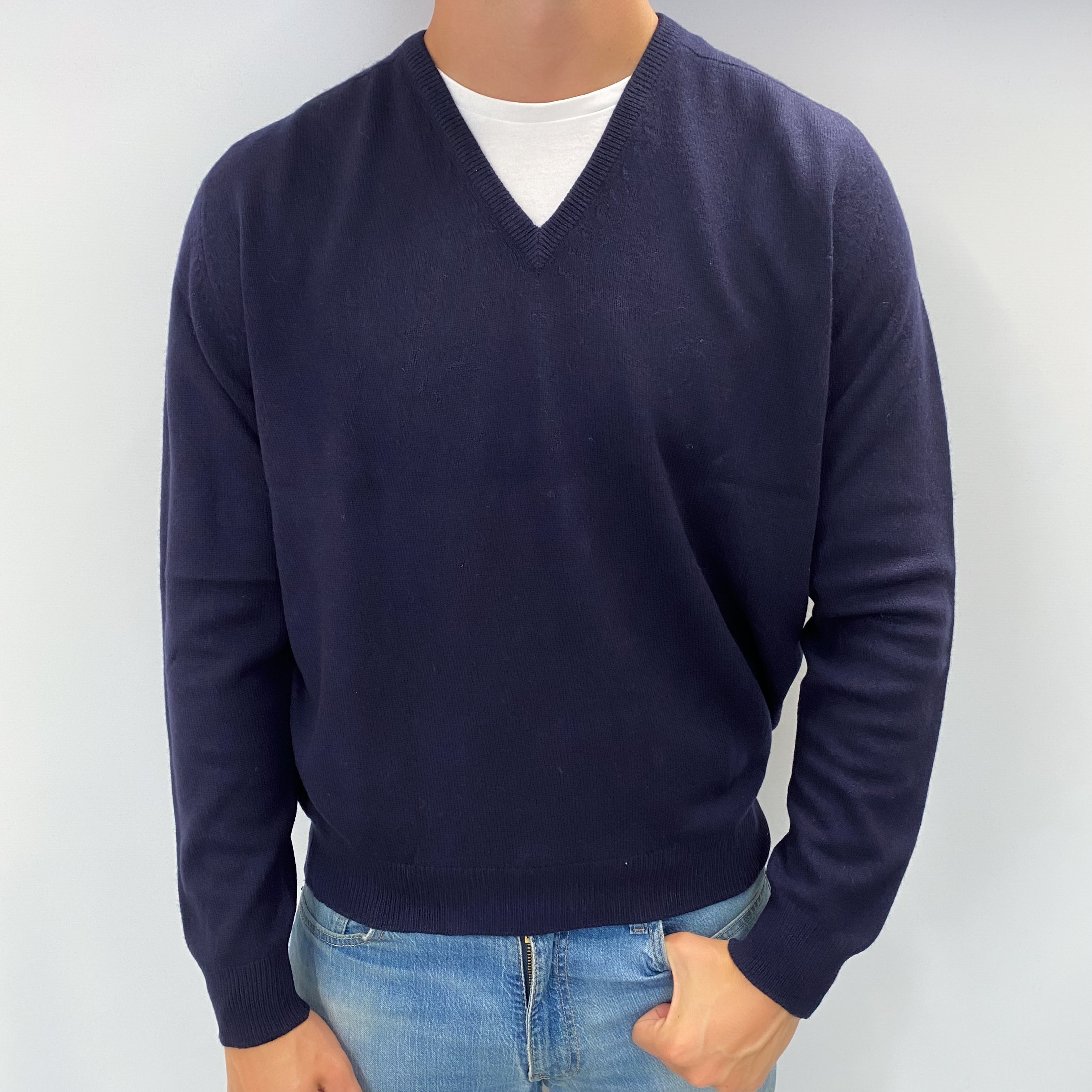 Men's Pringle Navy Blue Cashmere V Neck Jumper XL