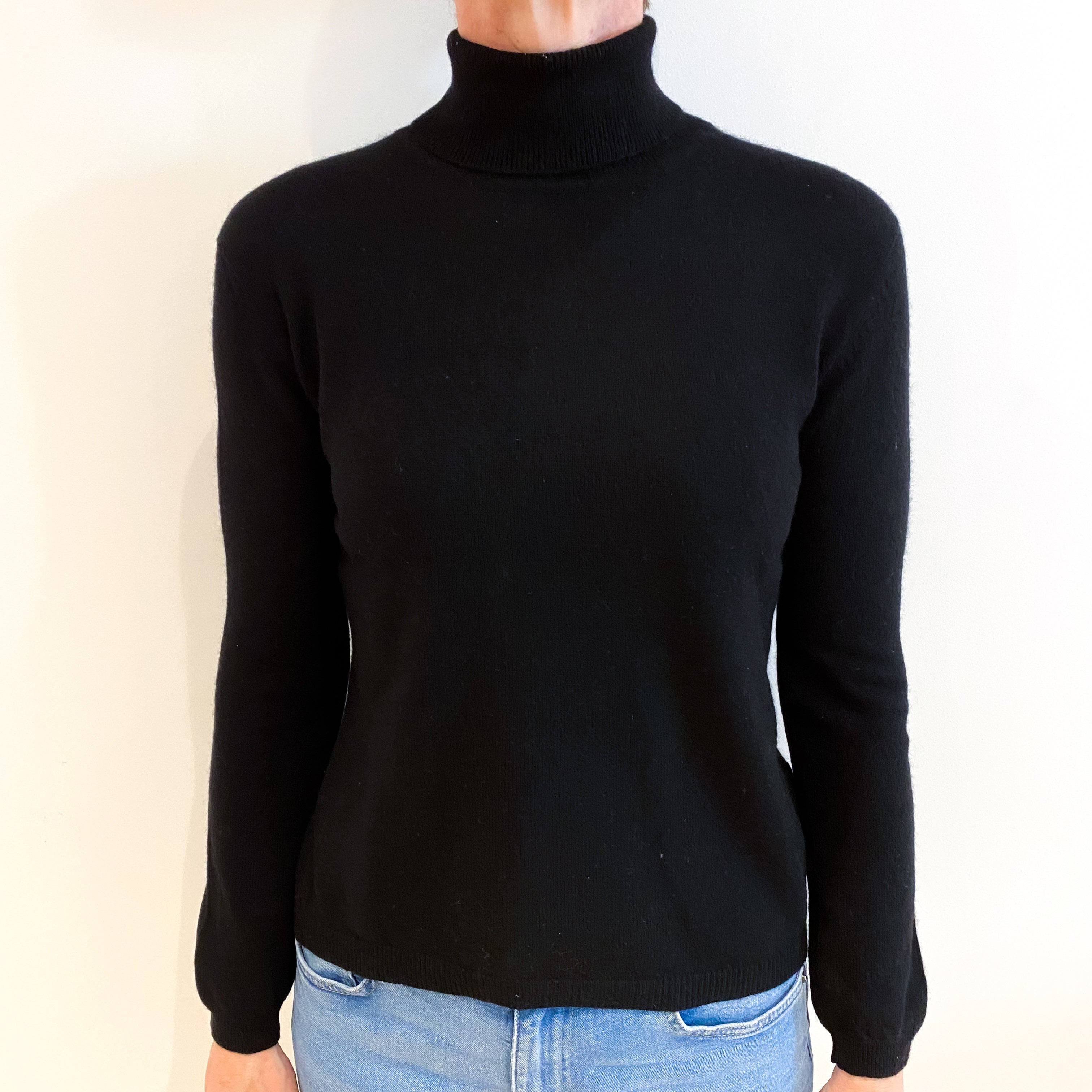 Black Cashmere Polo Neck Jumper Small