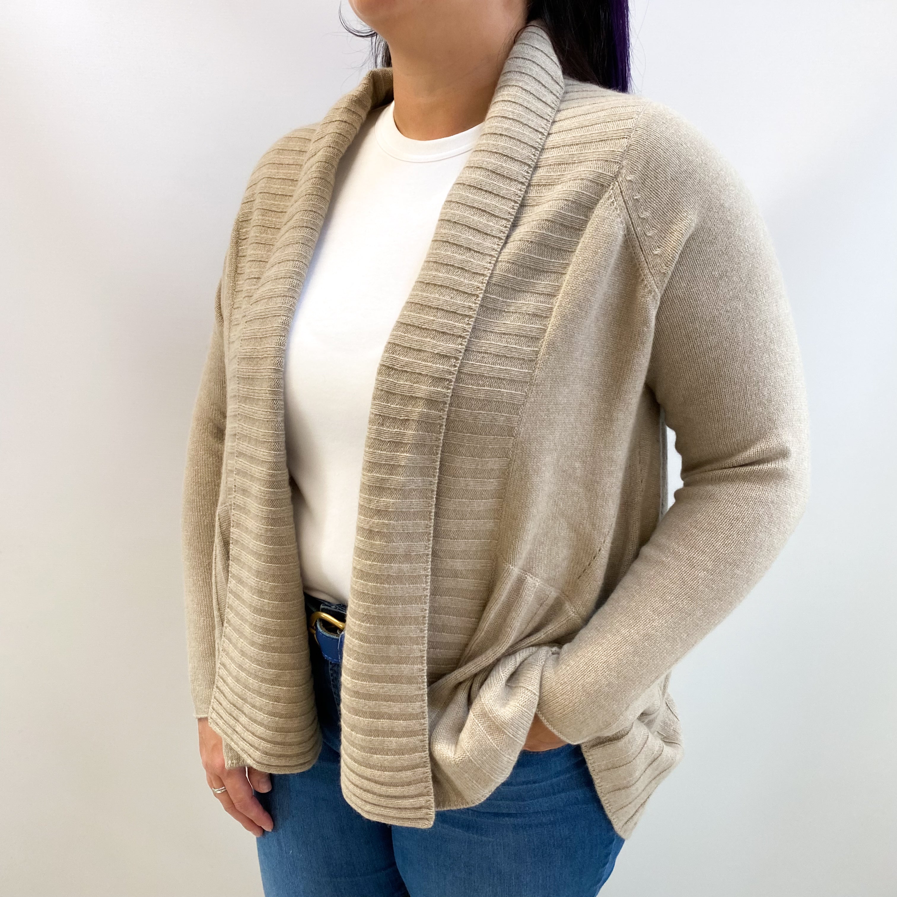 Fawn Brown Cashmere Waterfall Cardigan Large