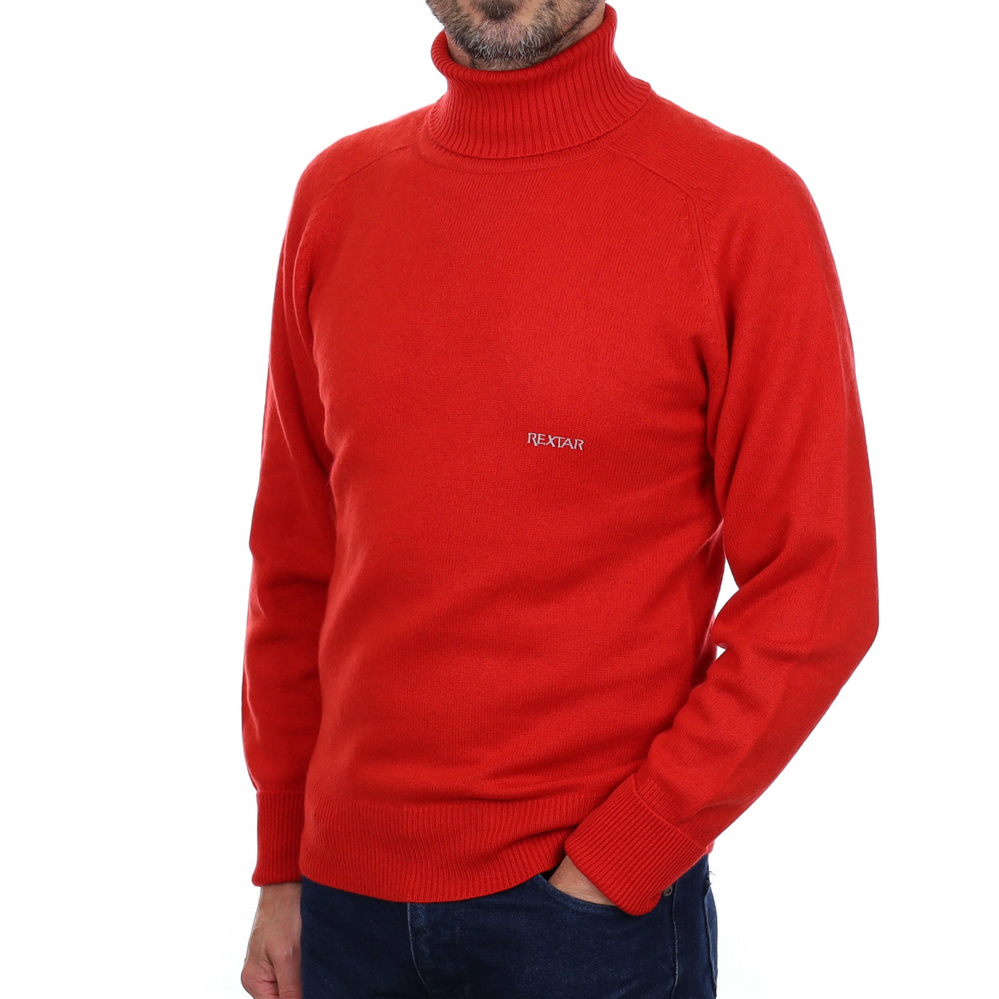 Men's Scarlet Red Cashmere Polo  Neck Jumper Small