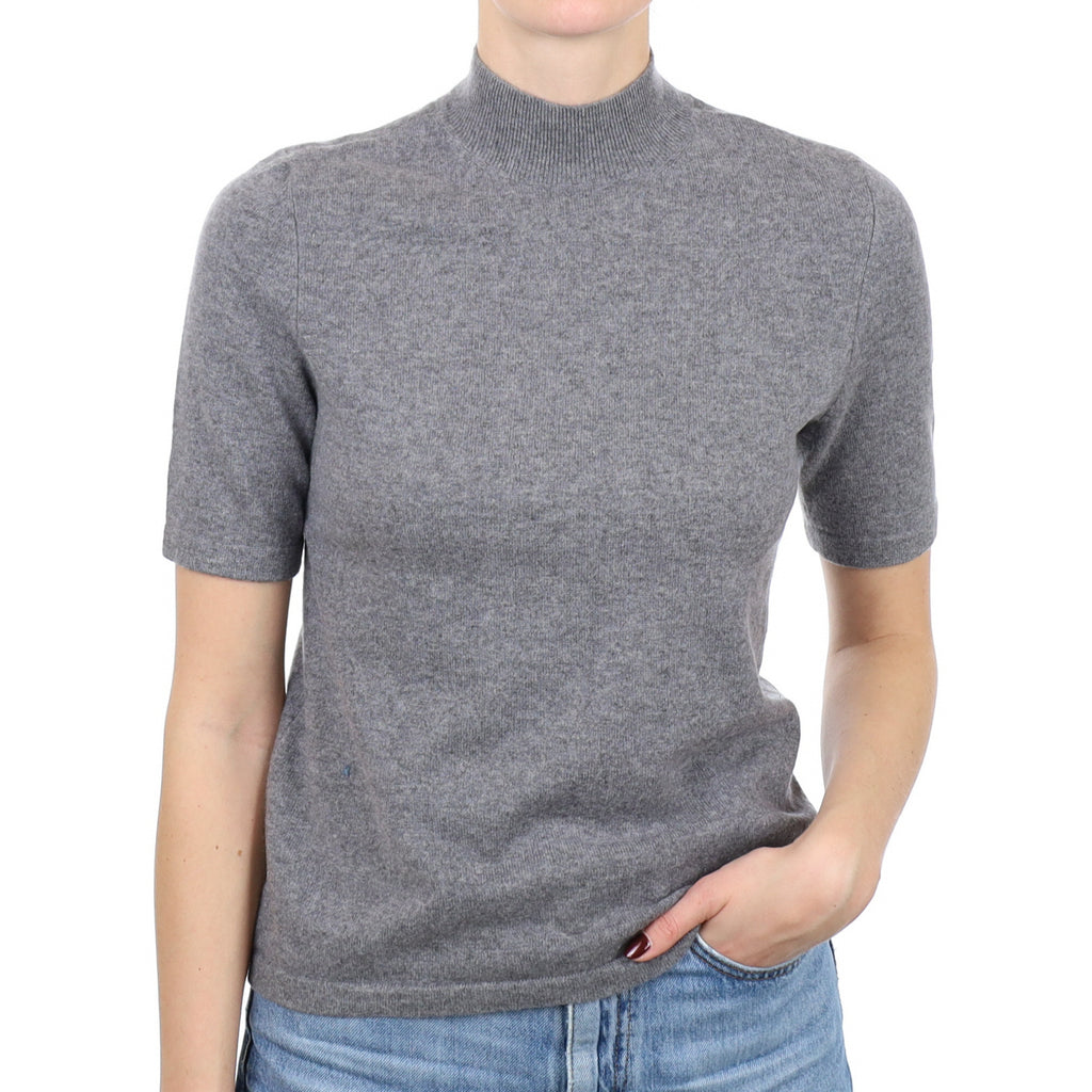 Ash Grey Cashmere Short Sleeve Turtle Neck Jumper Small