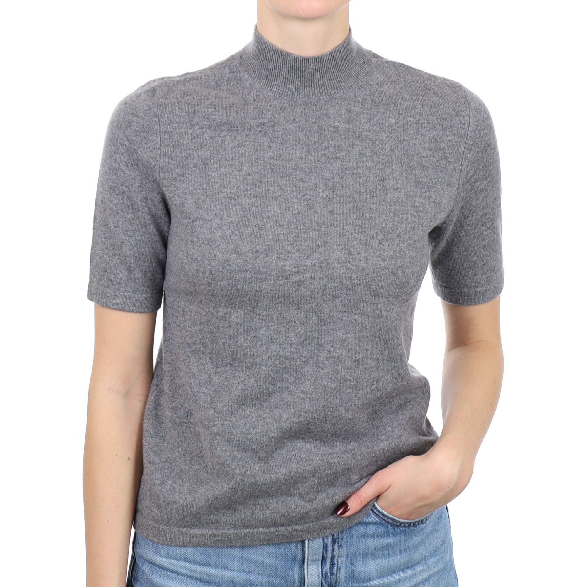 Ash Grey Cashmere Short Sleeve Turtle Neck Jumper Small