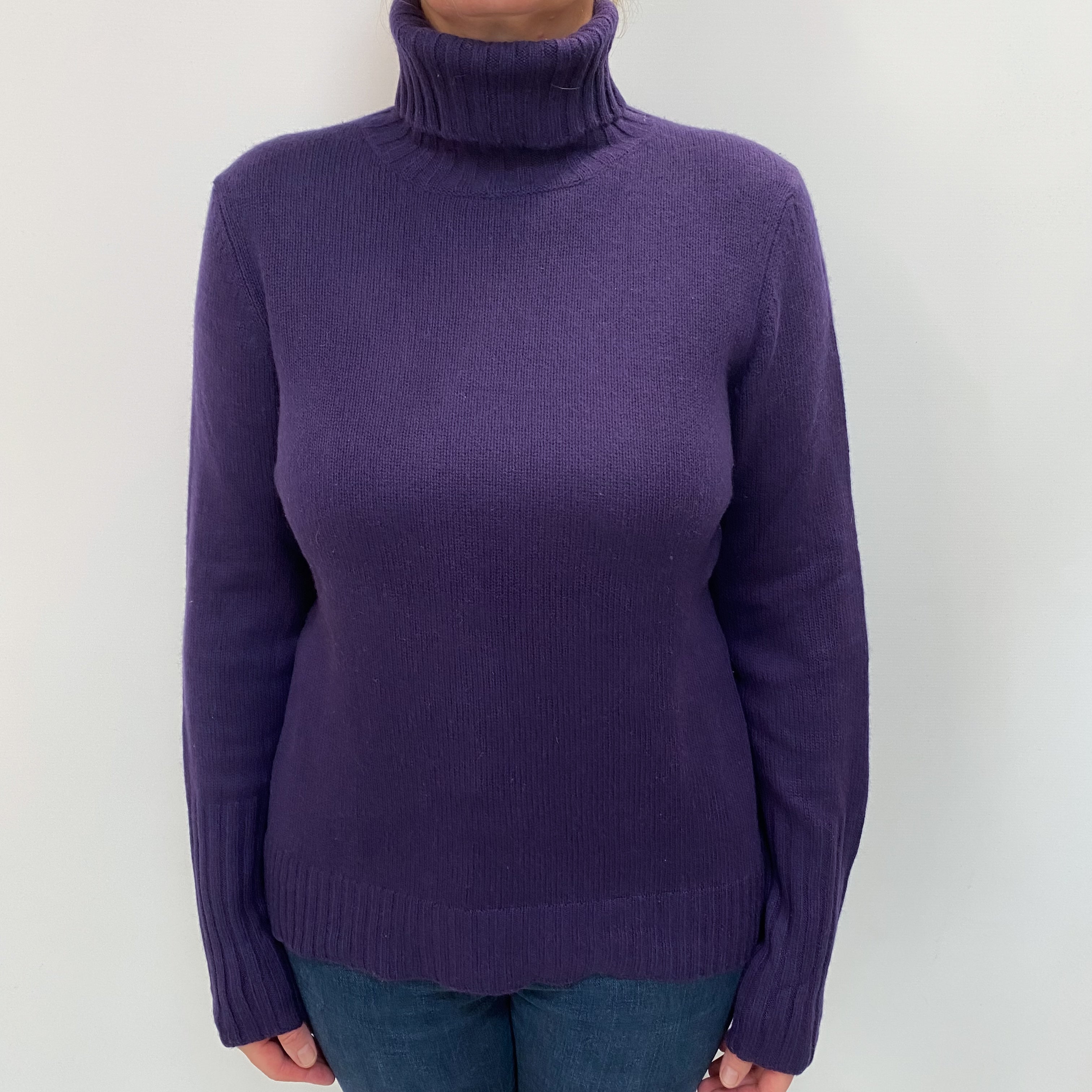 Grape Purple Cashmere Chunky Polo Neck Jumper Large