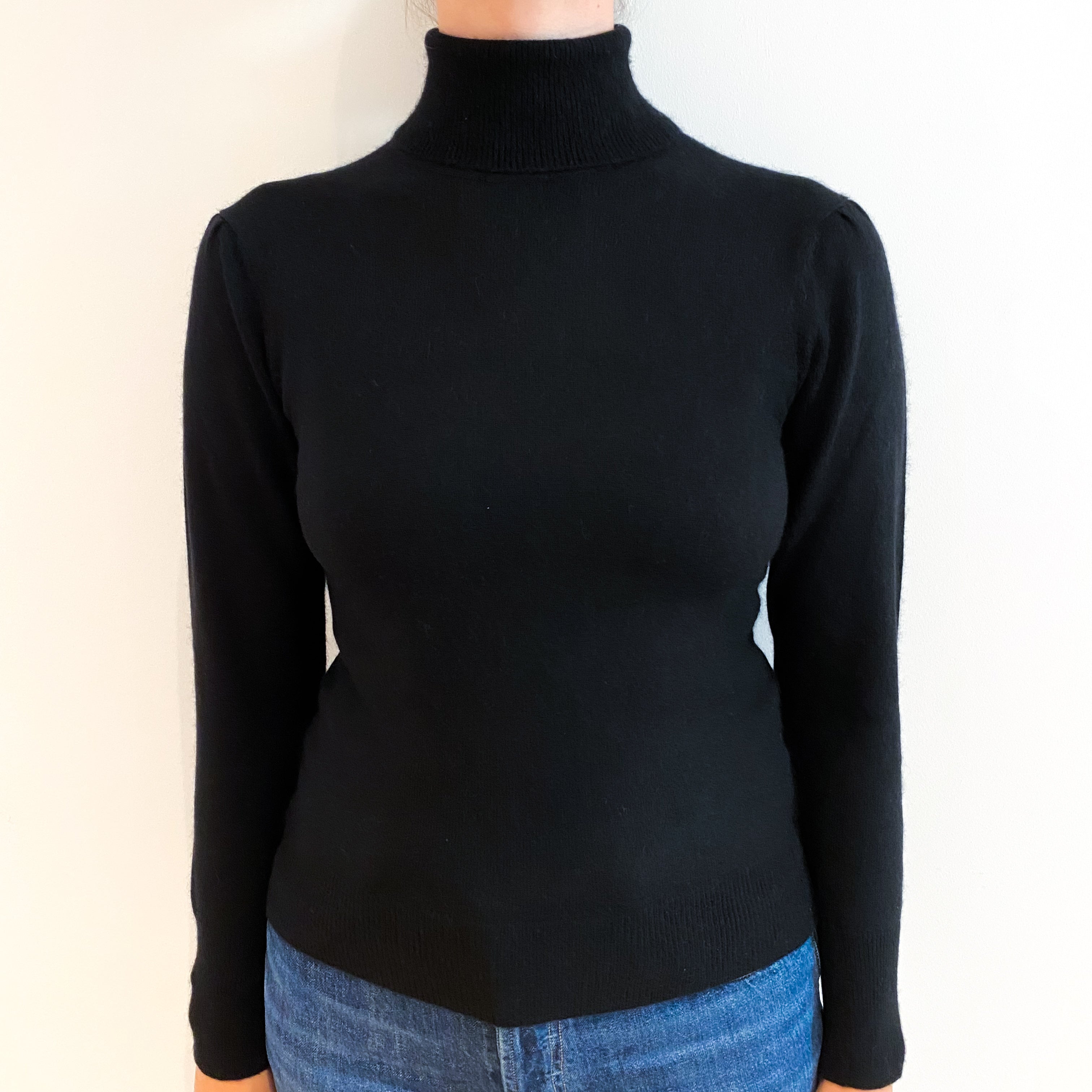 Black Cashmere Polo Neck Jumper Small