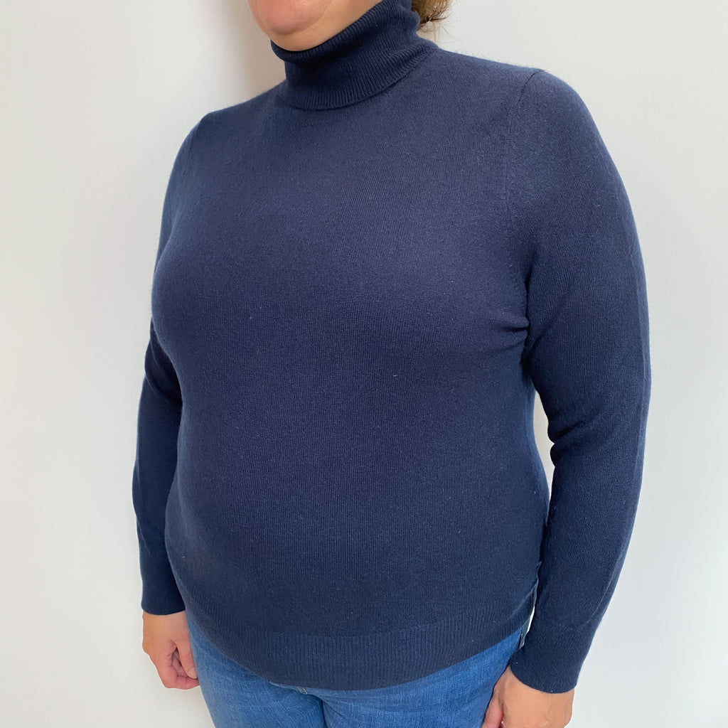 Navy Blue Cashmere Polo Neck Jumper Extra Large
