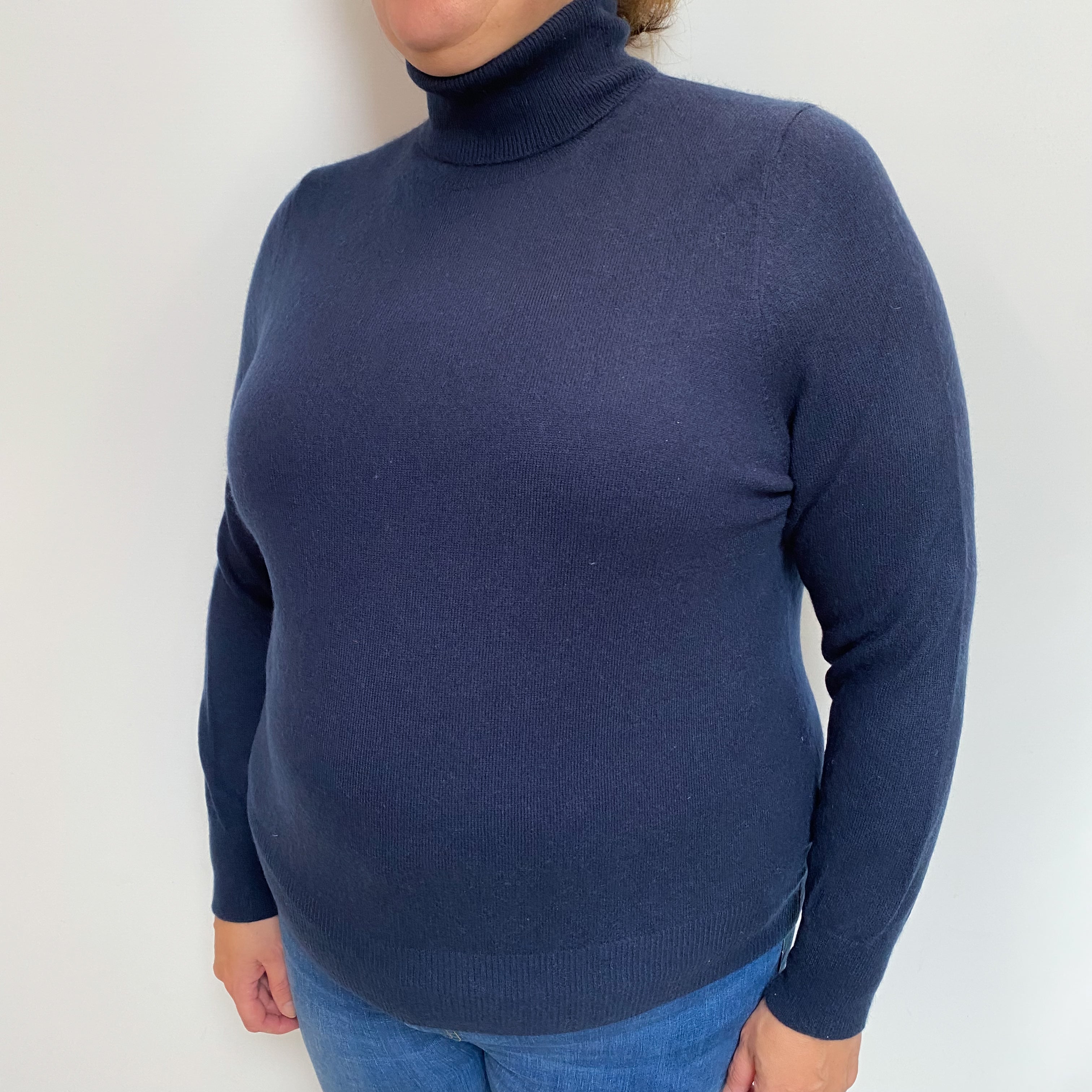 Navy Blue Cashmere Polo Neck Jumper Extra Large