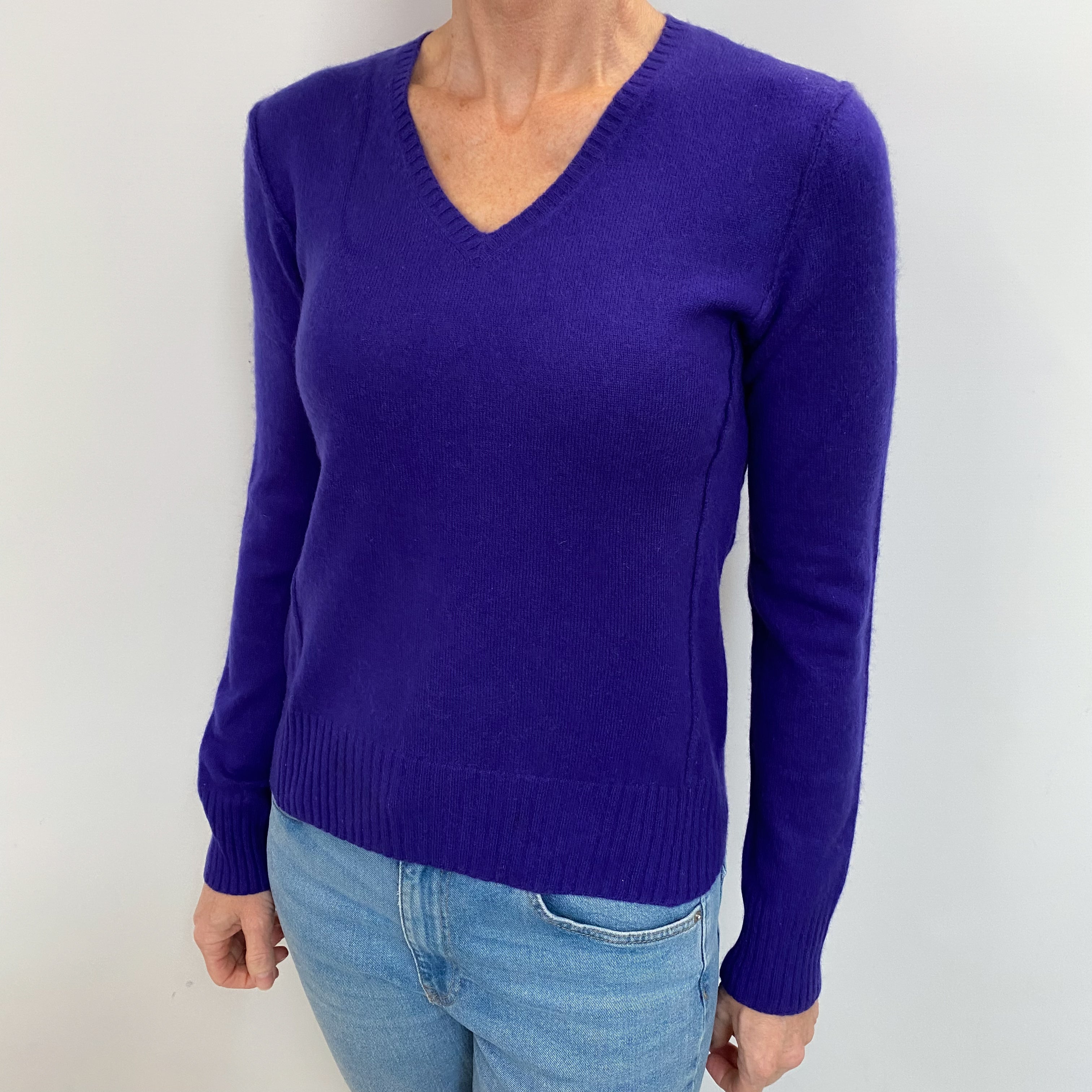 Pansy Purple Cashmere V Neck Jumper Small
