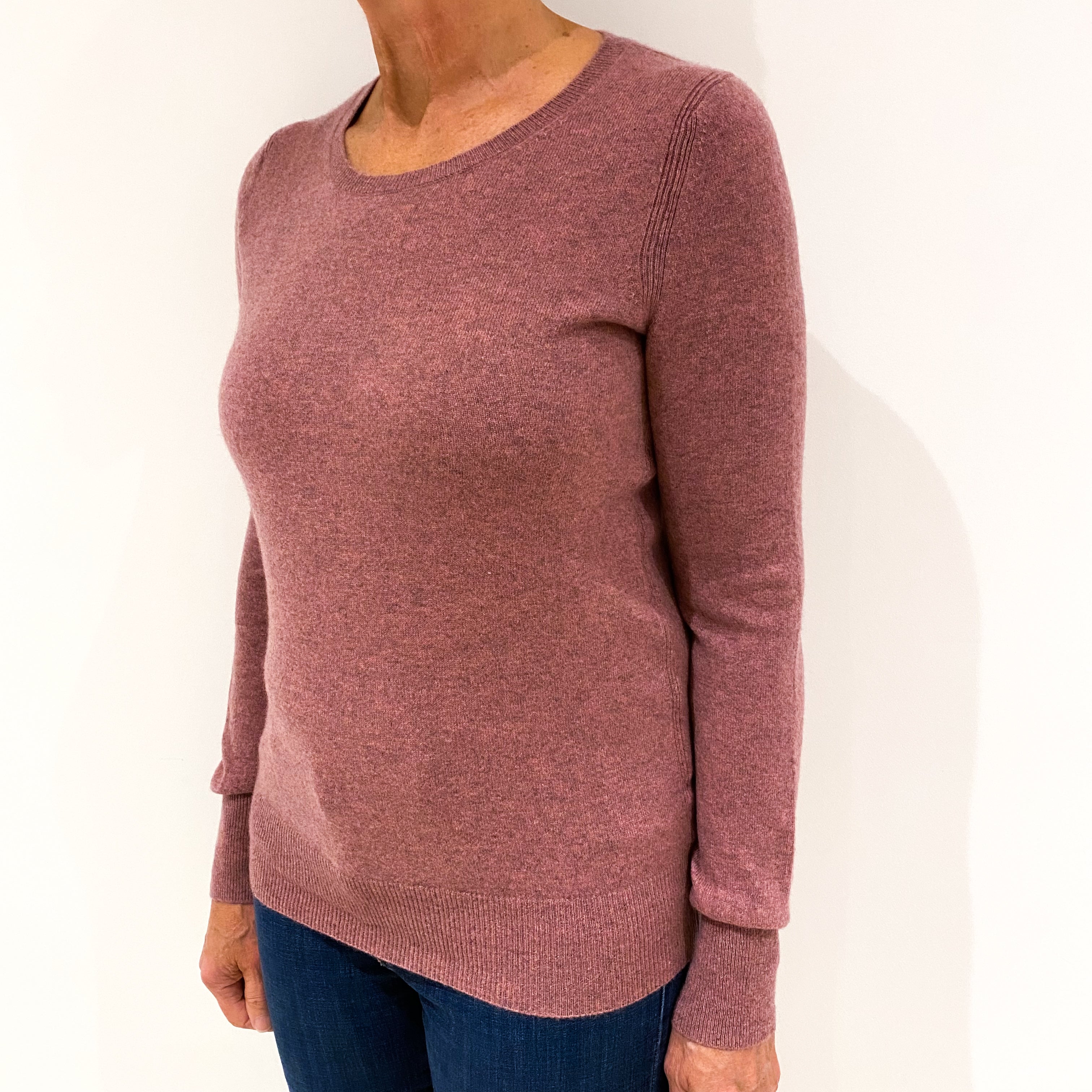 Heather Pink Cashmere Crew Neck Jumper Medium