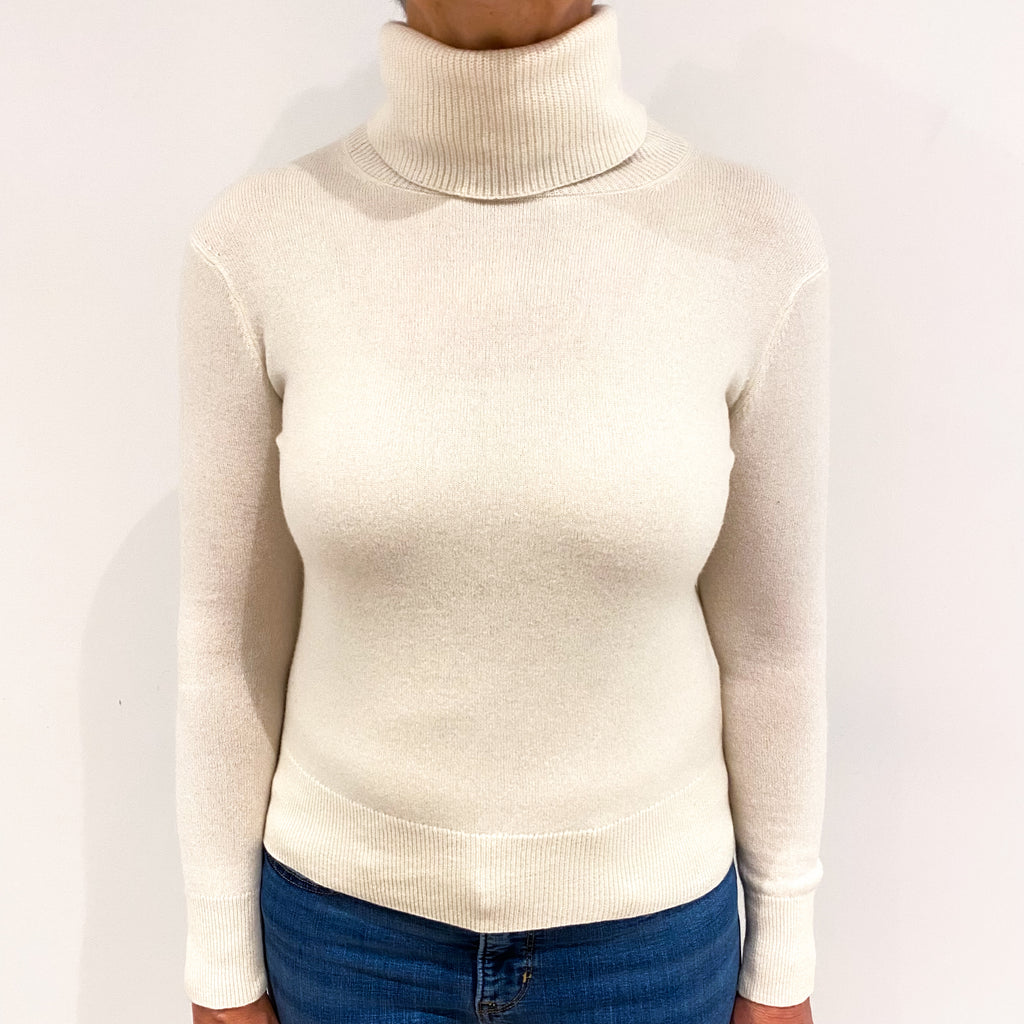 Vanilla Cream Cashmere Polo Neck Jumper Medium