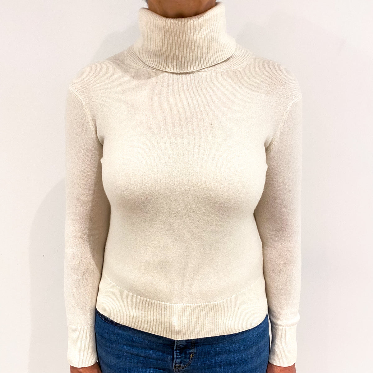 Vanilla Cream Cashmere Polo Neck Jumper Medium