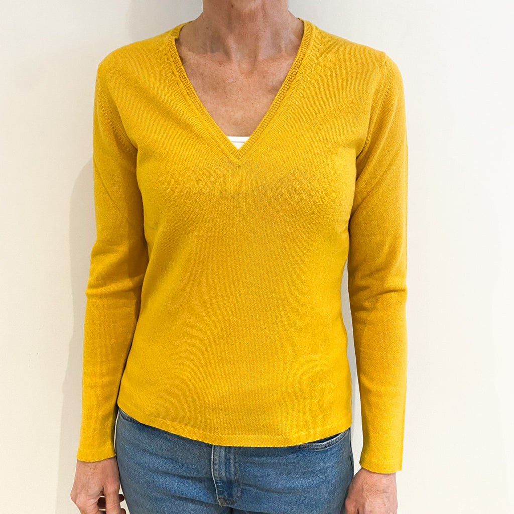 Brand New Scottish Sunflower Yellow Cashmere V Neck Jumper Small