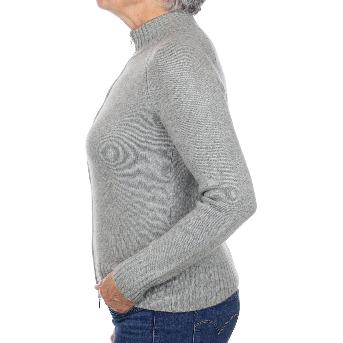 Ash Grey Cashmere Zip Up Turtle Neck Cardigan Medium