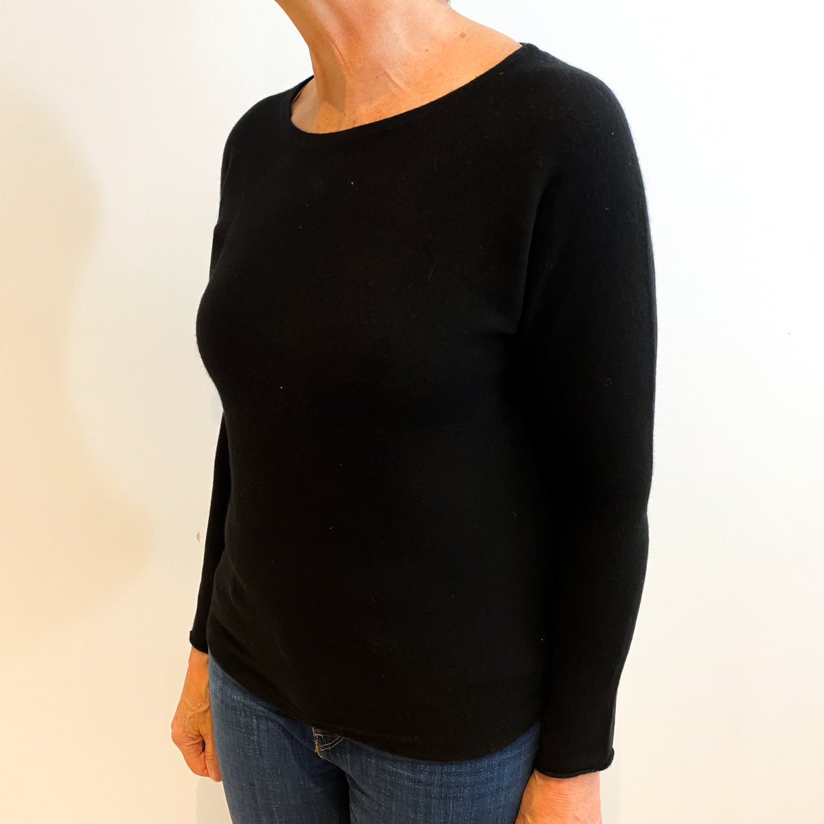 Black Cashmere Wide Crew Neck Jumper Medium