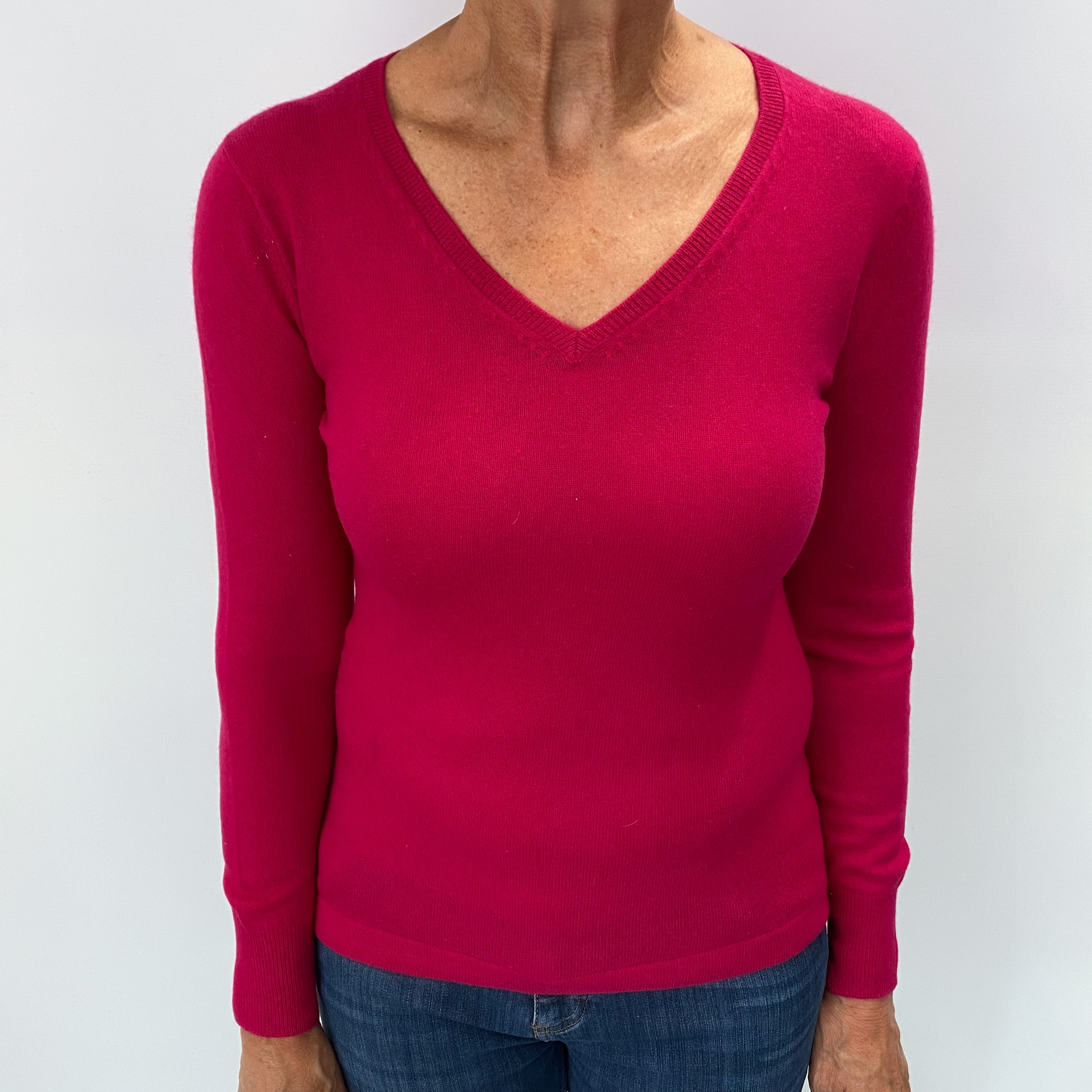 Cherry Pink Cashmere V Neck Jumper Medium