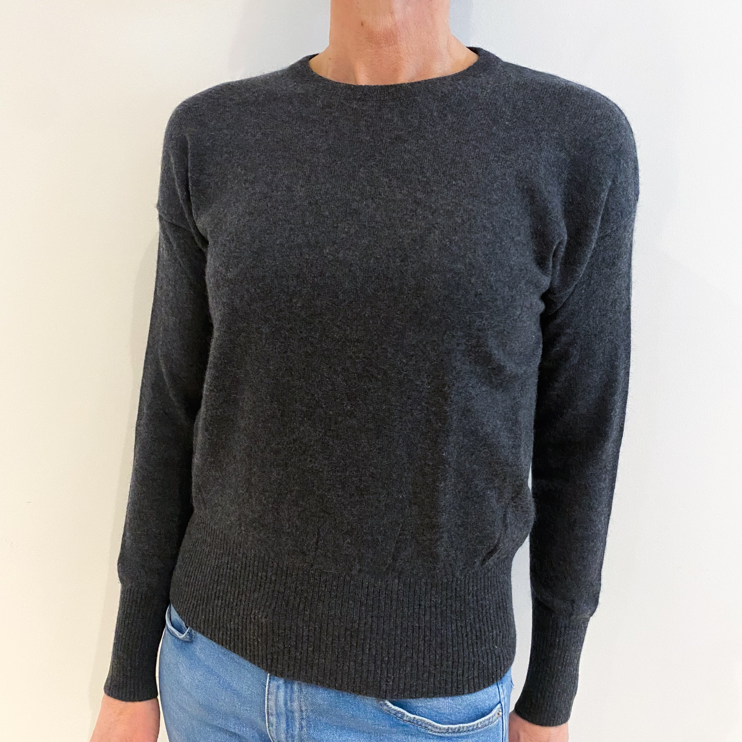 Charcoal Grey Cashmere Crew Neck Jumper Small