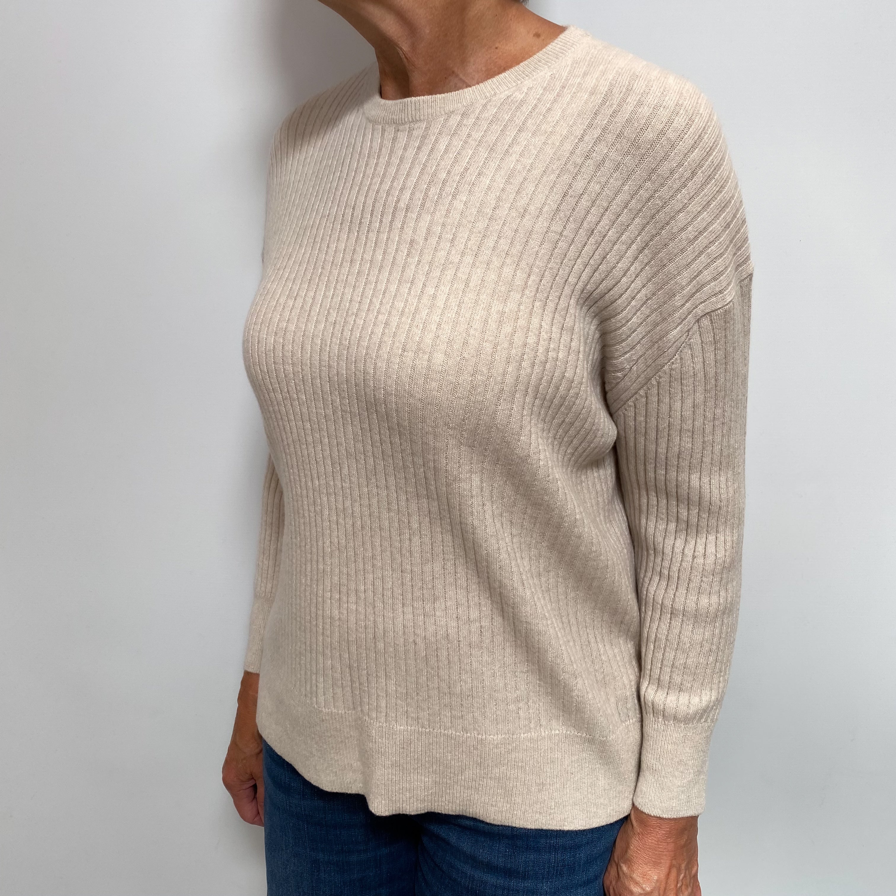 New Oatmeal Cashmere Crew Neck Jumper Medium